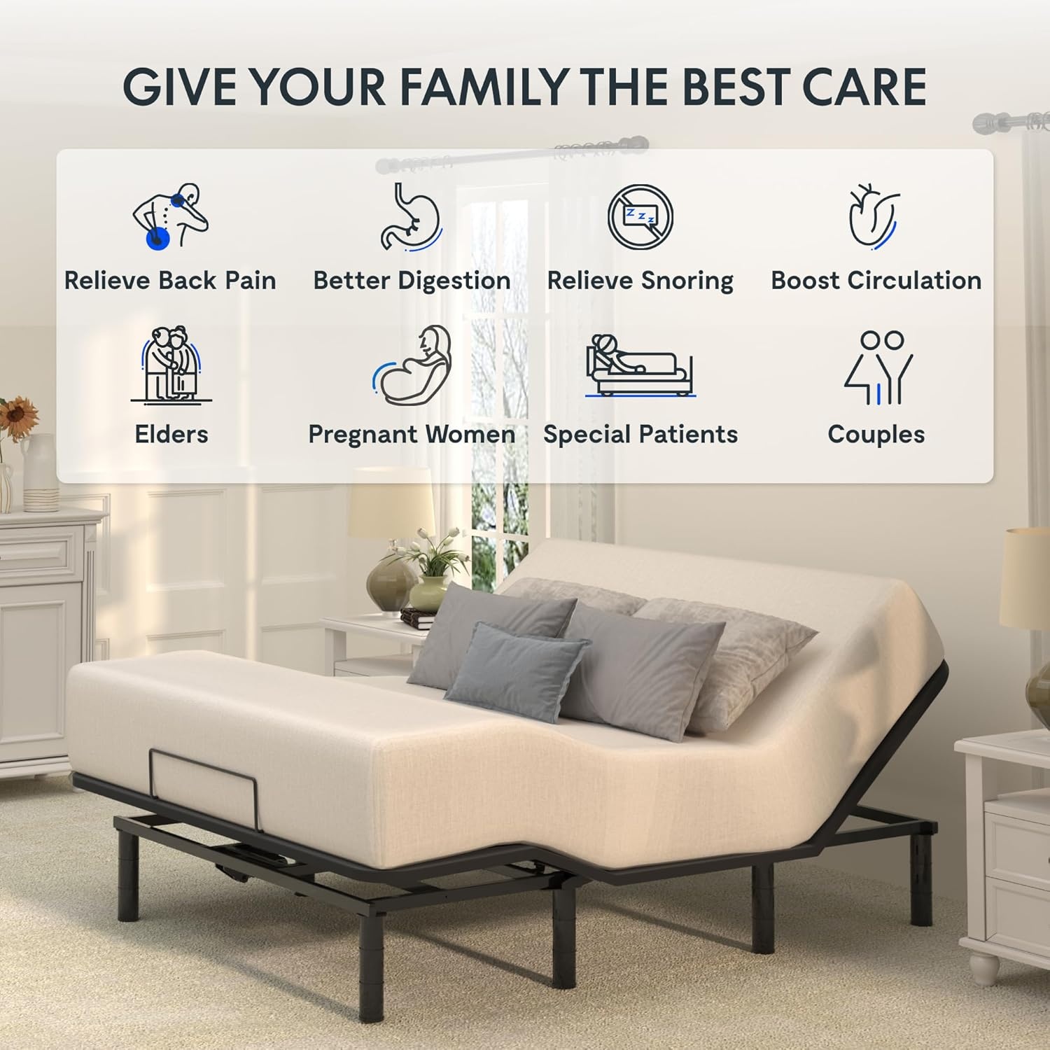 image:imageFLEXISPOT S2E Adjustable Bed Frame Base QueenOnePerson Transport and AssemblyAdjustable Bed LegsOxford Fabric BedspreadWired RemoteWhisper Quiet Durable MotorMattress Holder
