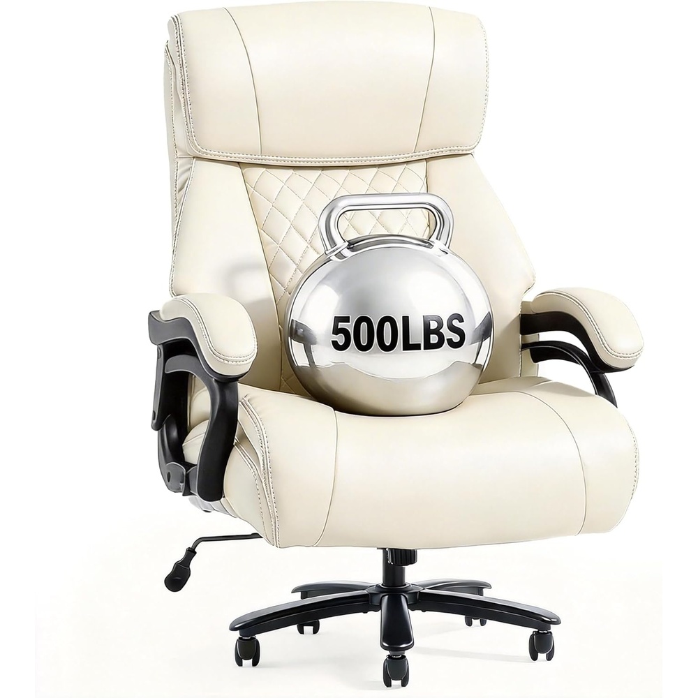 image:imageFLEXISPOT 500lbs Big and Tall Office Chair for Heavy People Heavy Duty Computer Chair with Stable Arms Adjustable Lumbar Support Metal Base Desk Chairs for Home Office Gaming Working Leather BlackBeigeleather