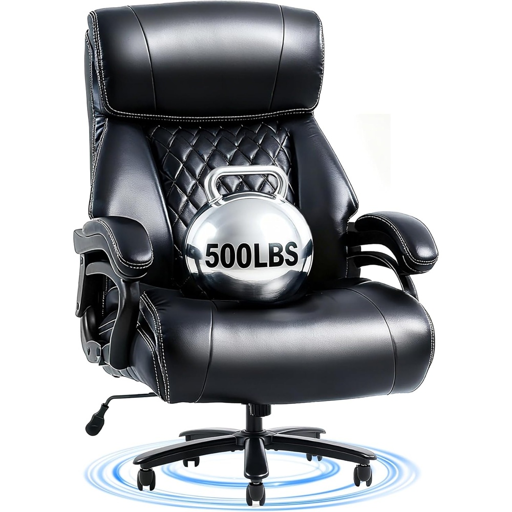 image:imageFLEXISPOT 500lbs Big and Tall Office Chair for Heavy People Heavy Duty Computer Chair with Stable Arms Adjustable Lumbar Support Metal Base Desk Chairs for Home Office Gaming Working Leather BlackBlackleather