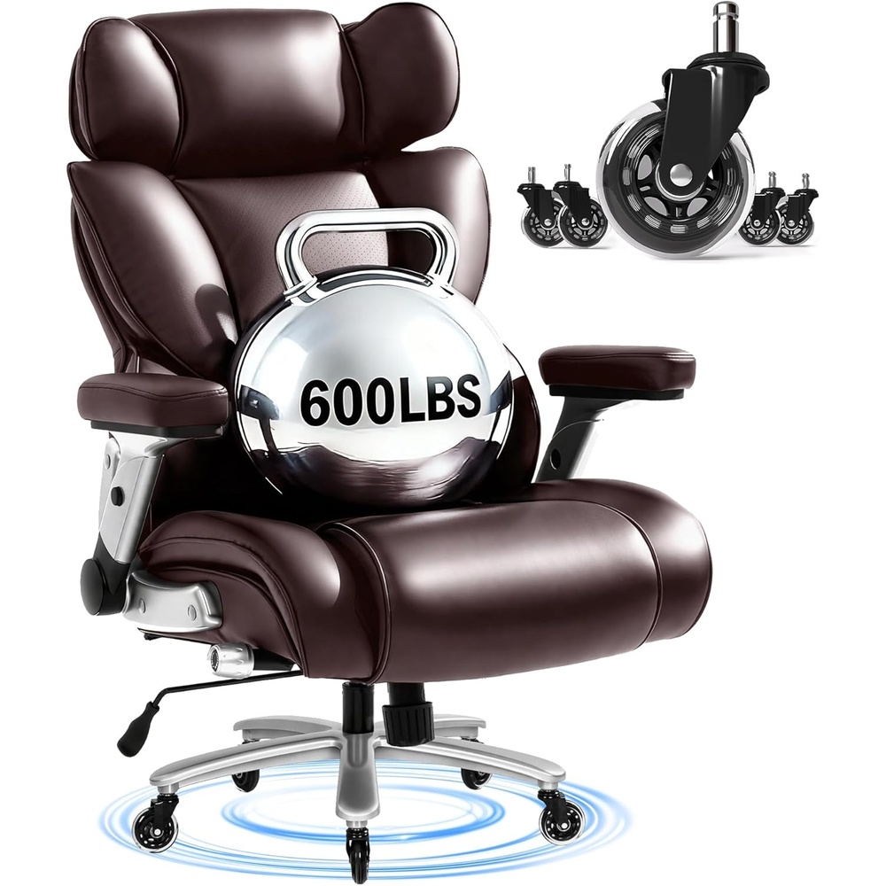 image:imageFLEXISPOT 600lbs Big and Tall Office Chair for Heavy People Heavy Duty Computer Desk Chair with Dynamic Lumbar Support 2D Armrest Blade Wheels Chairs for Home Office Gaming Working Leather BlackBrownleather