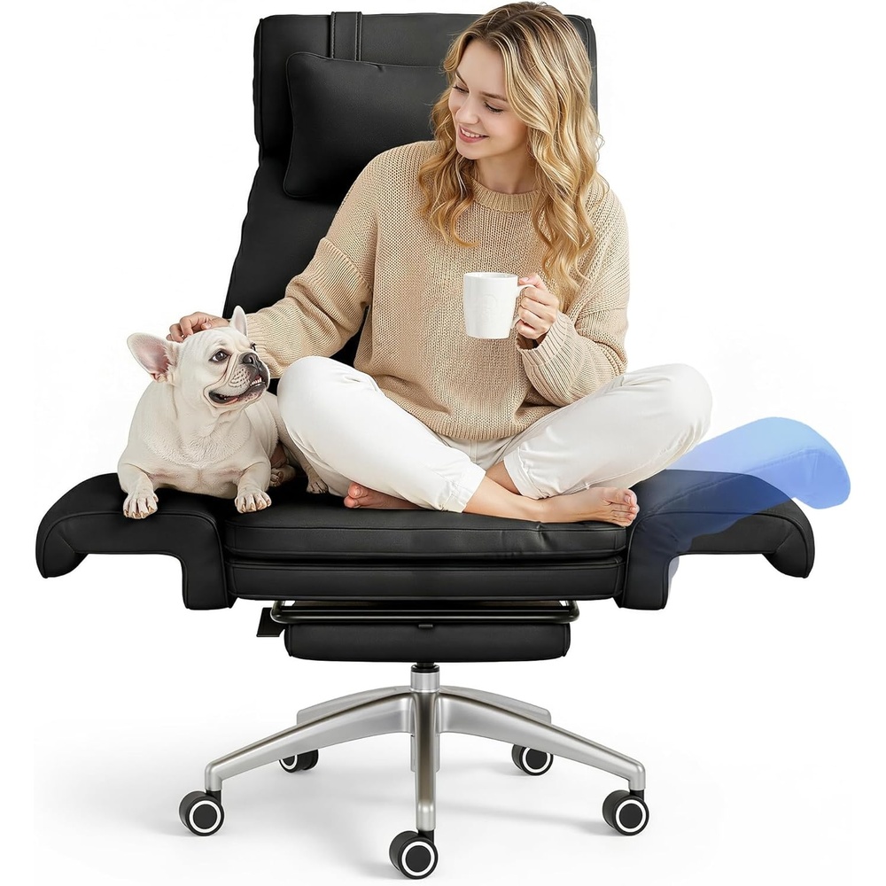image:imageFLEXISPOT Oversized Big and Tall Office Chair 180 Flip Armrests for PetsampCross Legged Computer Desk Chair with Footrest Lounge Chairs for Home Office Gaming Working ScratchSafe Air Leather BeigeBlackleather