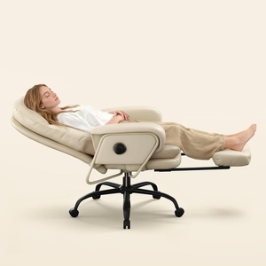 image:imageFLEXISPOT 2in1 Chaise Lounge Chair Indoor with Wheels Footrest 90165 Reclining Lumbar Support Home Office Chairs for Living Room Bedroom Study Relaxing Working PU Leather Black HC4Beige White