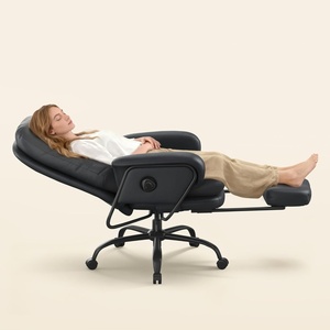 image:imageFLEXISPOT 2in1 Chaise Lounge Chair Indoor with Wheels Footrest 90165 Reclining Lumbar Support Home Office Chairs for Living Room Bedroom Study Relaxing Working PU Leather Black HC4Black