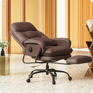image:imageFLEXISPOT MultiTask Lounge Chair Indoor High Back Computer Chair with Footrest 90165 4Level Reclining Home Office Desk Chairs for Working Relaxing Sleeping Multi Sitting Mode PU Leather BrownBrown