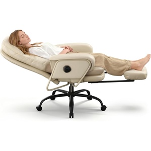 image:imageFLEXISPOT MultiTask Lounge Chair Indoor High Back Computer Chair with Footrest 90165 4Level Reclining Home Office Desk Chairs for Working Relaxing Sleeping Multi Sitting Mode PU Leather BrownBeige White