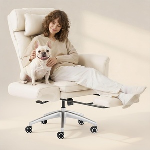 image:imageFLEXISPOT Oversized Lounge Chair Indoor with Convertible Seat Width up to 44in Wheels Footrest 180 Flip Armrests Chairs for Living Room Study Working Relaxing ScratchResistant Leather BlackBeige White
