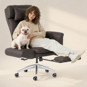 image:imageFLEXISPOT Oversized Lounge Chair Indoor with Convertible Seat Width up to 44in Wheels Footrest 180 Flip Armrests Chairs for Living Room Study Working Relaxing ScratchResistant Leather BlackBrown
