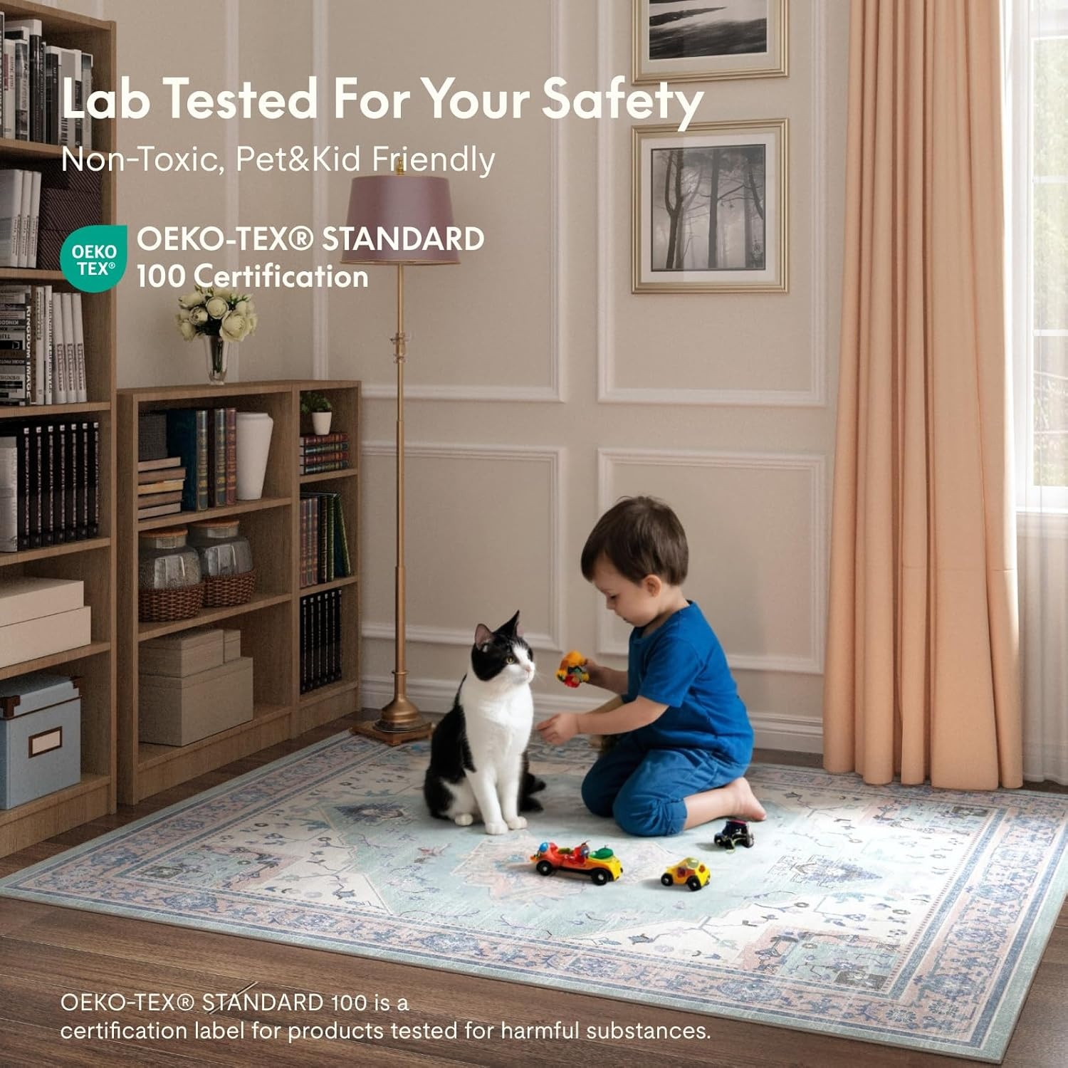 image:imageFLEXISPOT 4x6 Washable Area Rug Patented NonSlip Carpet Low Pile Child amp Pet Friendly HighGrip Rug Pad Included Ideal for Entryway Living Room amp Bedroom Mint Mirage
