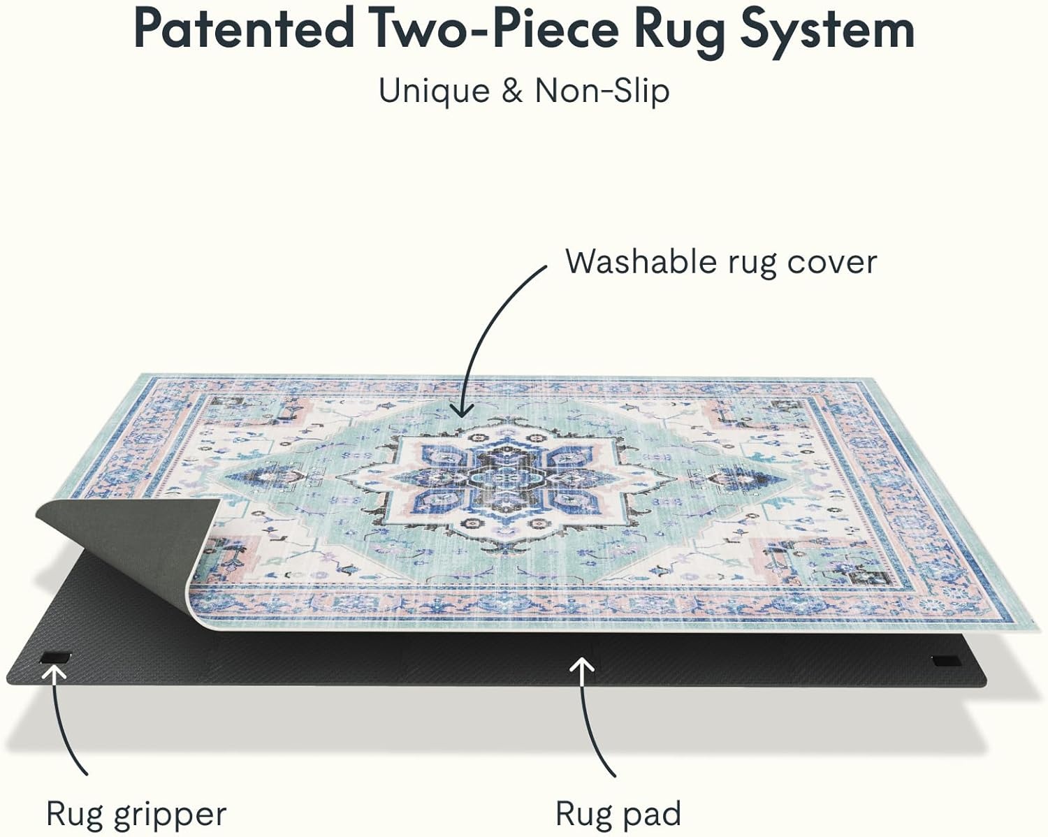 image:imageFLEXISPOT 4x6 Washable Area Rug Patented NonSlip Carpet Low Pile Child amp Pet Friendly HighGrip Rug Pad Included Ideal for Entryway Living Room amp Bedroom Mint Mirage