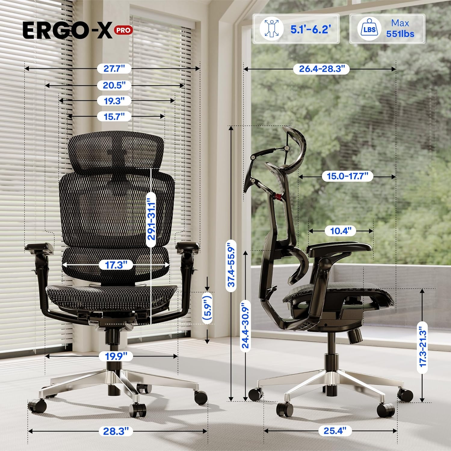 image:imageFLEXISPOT ErgoX Premium Ergonomic Office Chair with Footrest Adjustable 3D Armrests Dynamic Lumbar Support Recline amp Tilt Function Mesh Seat for Home amp Office Use BlackBreathable Black