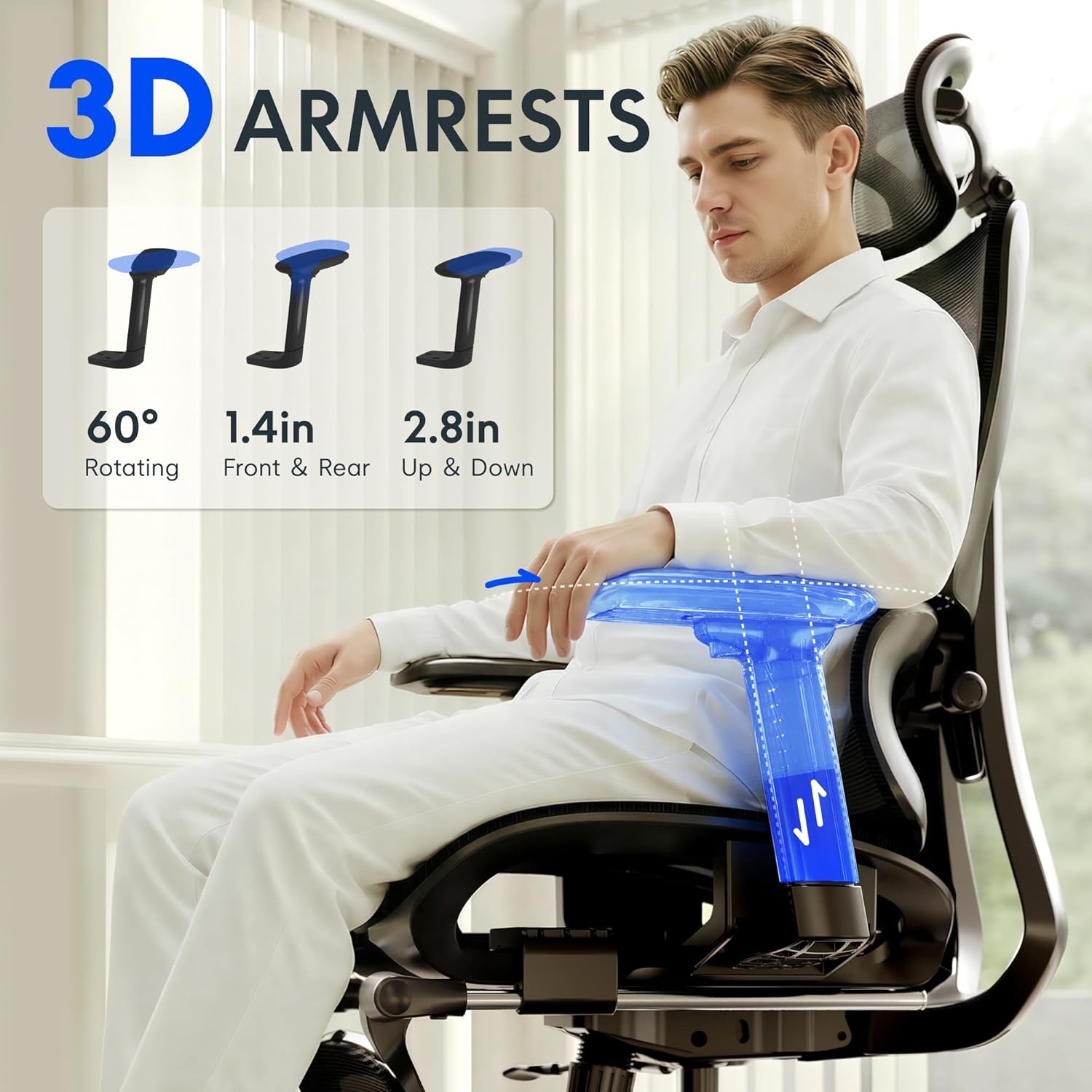image:imageFLEXISPOT ErgoX Premium Ergonomic Office Chair with Footrest Adjustable 3D Armrests Dynamic Lumbar Support Recline amp Tilt Function Mesh Seat for Home amp Office Use BlackBreathable Cream