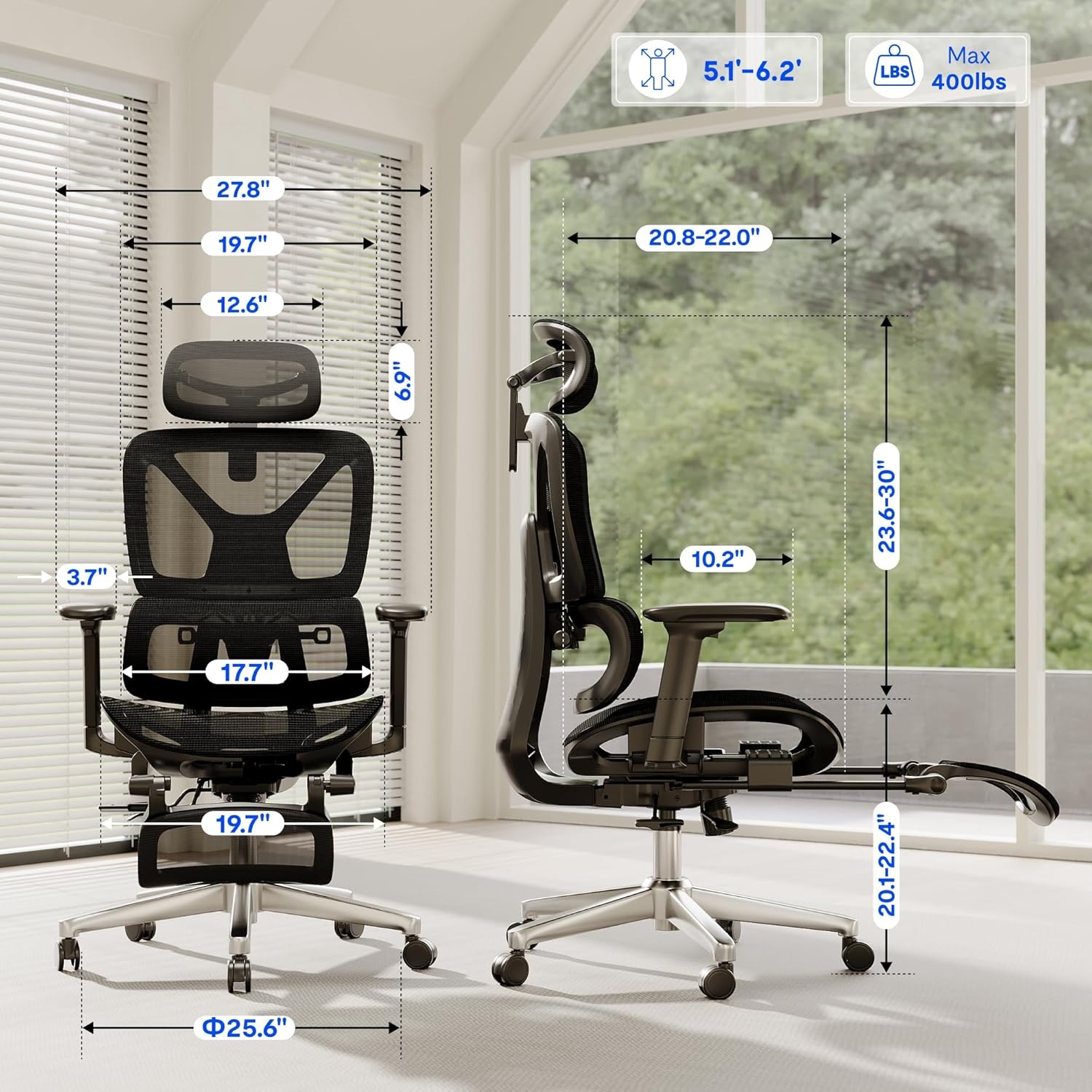 image:imageFLEXISPOT ErgoX Premium Ergonomic Office Chair with Footrest Adjustable 3D Armrests Dynamic Lumbar Support Recline amp Tilt Function Mesh Seat for Home amp Office Use BlackBreathable Black
