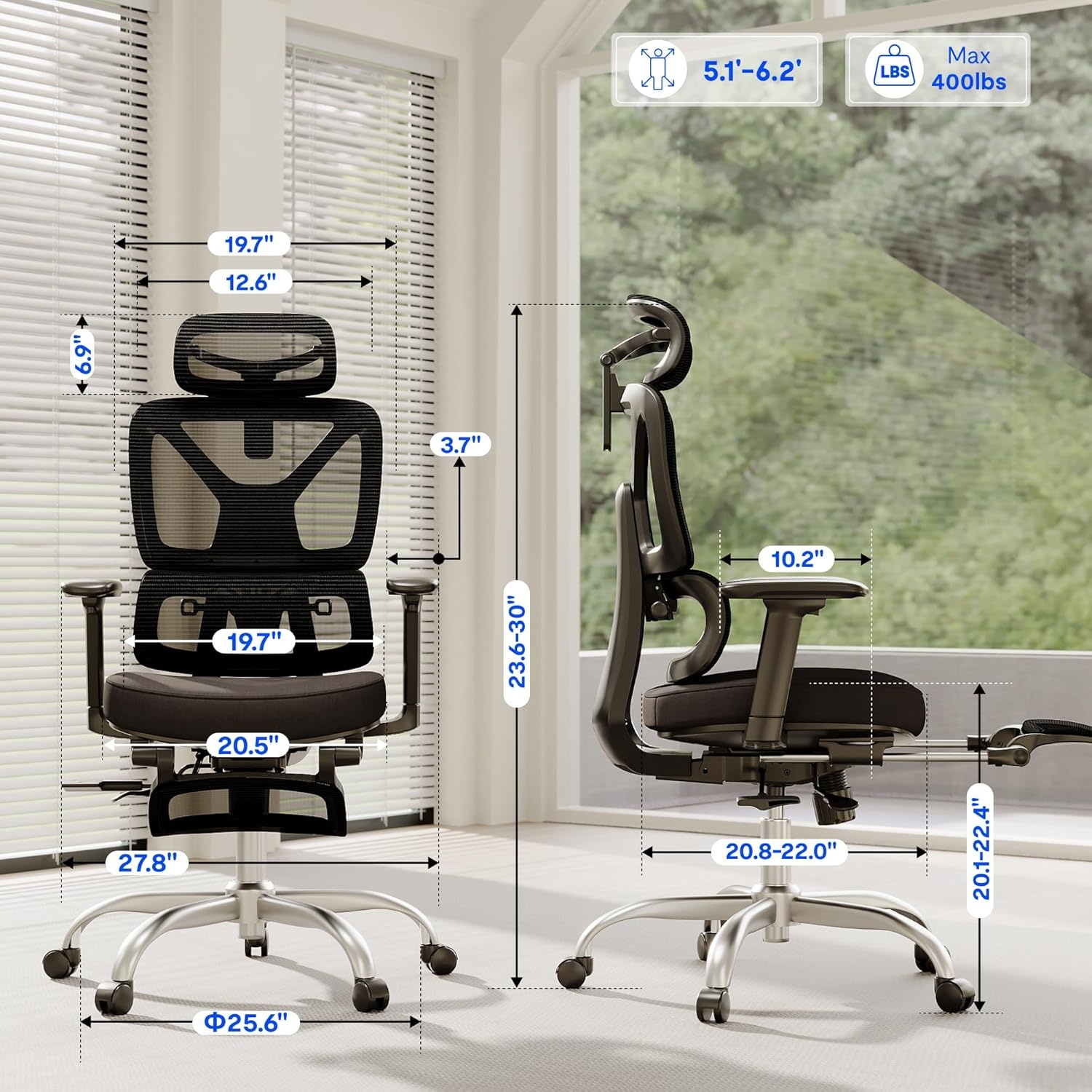 image:imageFLEXISPOT ErgoX Premium Ergonomic Office Chair with Footrest Adjustable 3D Armrests Dynamic Lumbar Support Recline amp Tilt Function Mesh Seat for Home amp Office Use BlackCloudtech Black
