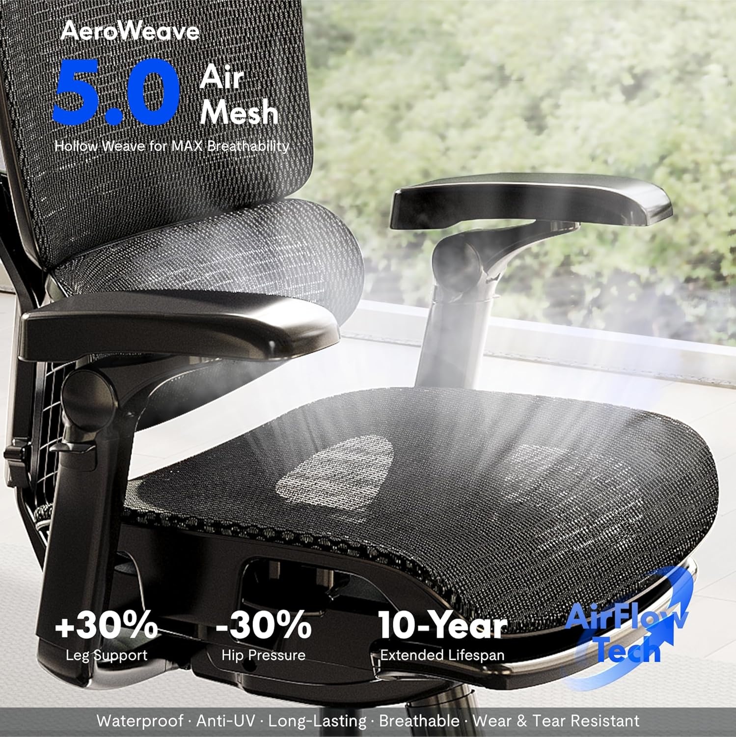 image:imageFLEXISPOT ErgoX Premium Ergonomic Office Chair with Footrest Adjustable 3D Armrests Dynamic Lumbar Support Recline amp Tilt Function Mesh Seat for Home amp Office Use BlackBreathable Black