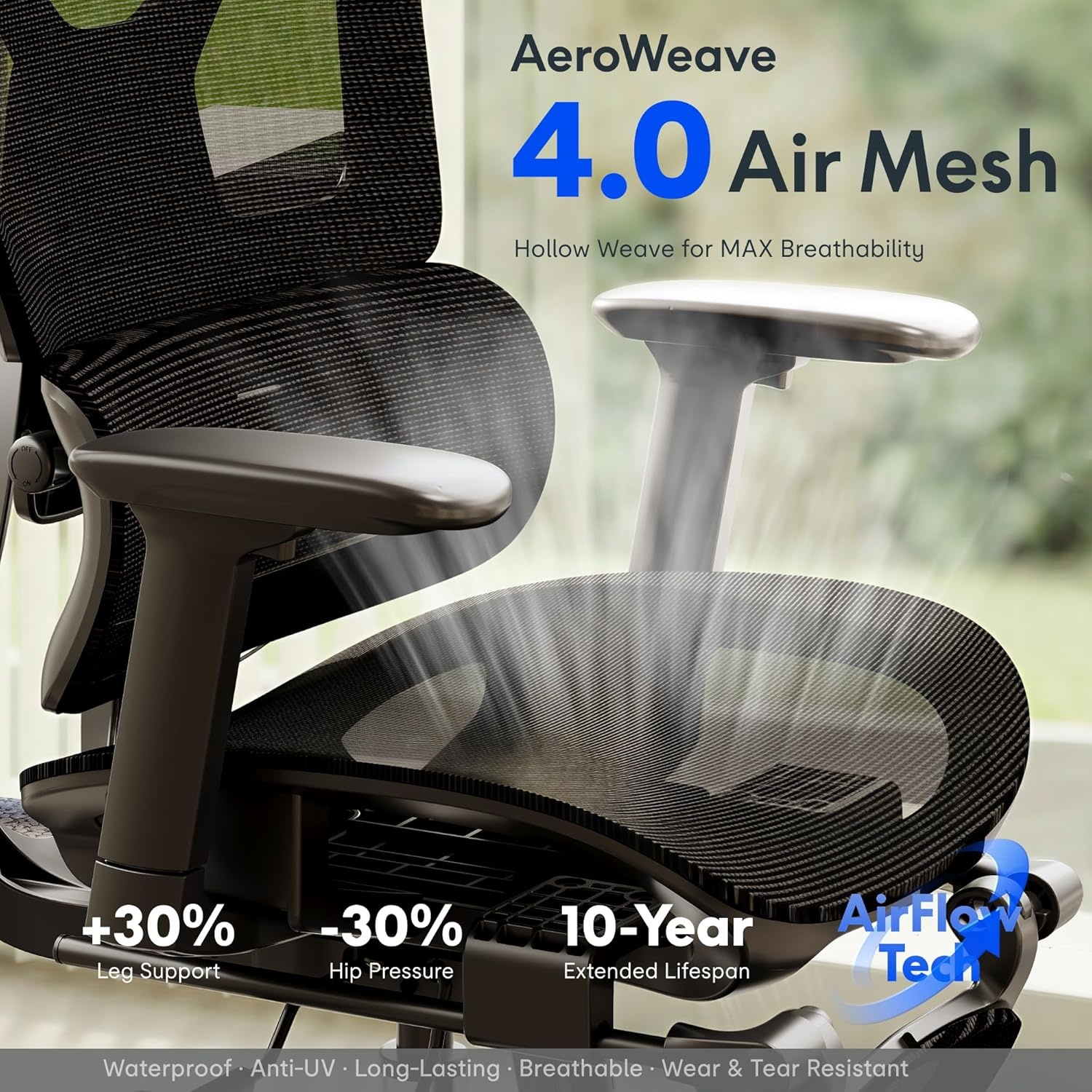 image:imageFLEXISPOT ErgoX Premium Ergonomic Office Chair with Footrest Adjustable 3D Armrests Dynamic Lumbar Support Recline amp Tilt Function Mesh Seat for Home amp Office Use BlackBreathable Dark Grey
