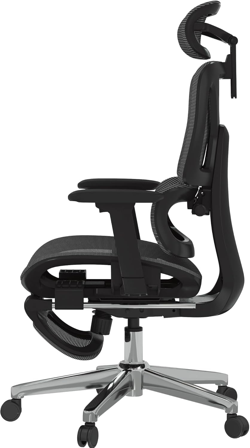 image:imageFLEXISPOT ErgoX Premium Ergonomic Office Chair with Footrest Adjustable 3D Armrests Dynamic Lumbar Support Recline amp Tilt Function Mesh Seat for Home amp Office Use BlackBreathable Dark Grey
