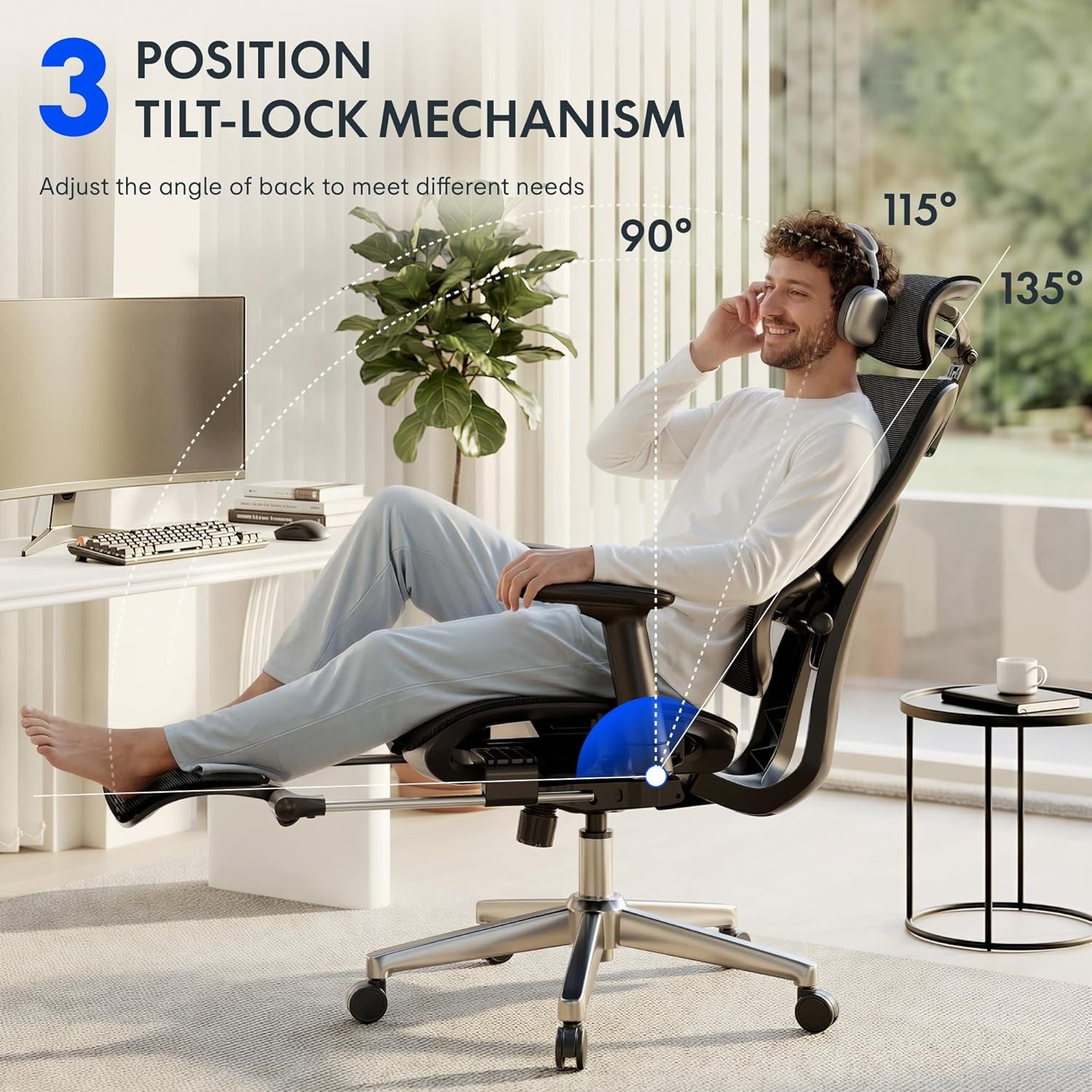 image:imageFLEXISPOT ErgoX Premium Ergonomic Office Chair with Footrest Adjustable 3D Armrests Dynamic Lumbar Support Recline amp Tilt Function Mesh Seat for Home amp Office Use BlackBreathable Dark Grey