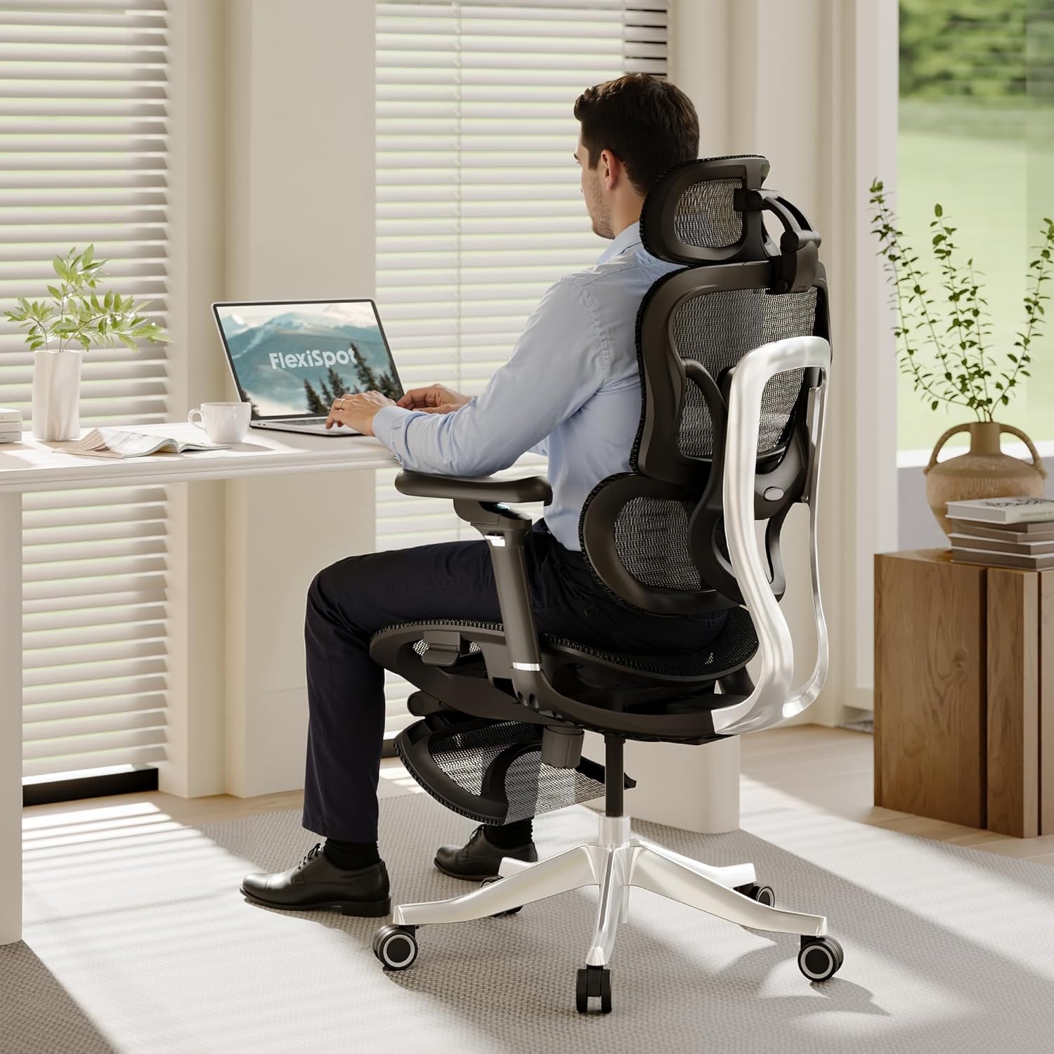image:imageFLEXISPOT ErgoX Premium Ergonomic Office Chair with Footrest Adjustable 3D Armrests Dynamic Lumbar Support Recline amp Tilt Function Mesh Seat for Home amp Office Use BlackBreathable Black
