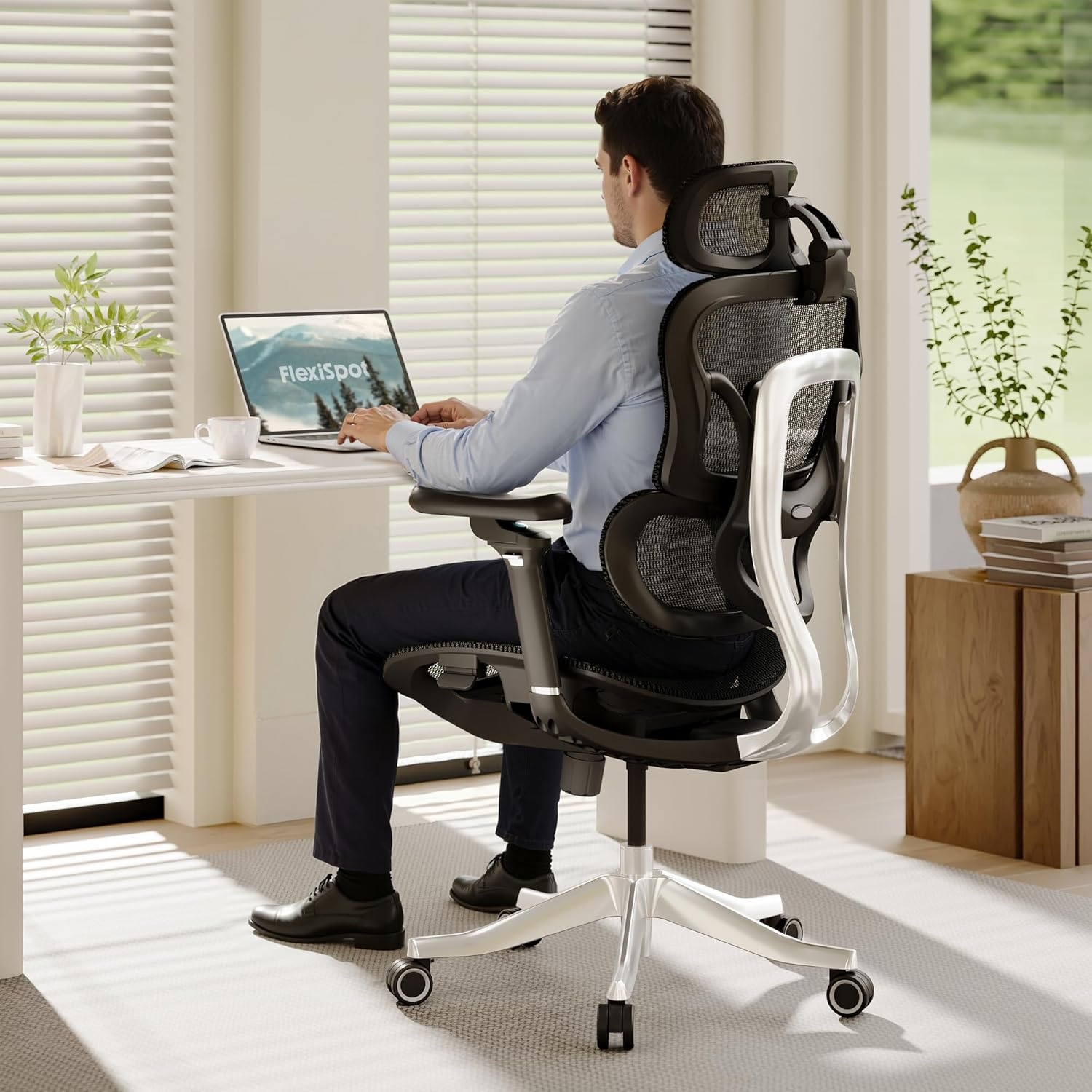 image:imageFLEXISPOT ErgoX Premium Ergonomic Office Chair with Footrest Adjustable 3D Armrests Dynamic Lumbar Support Recline amp Tilt Function Mesh Seat for Home amp Office Use BlackBreathable Black