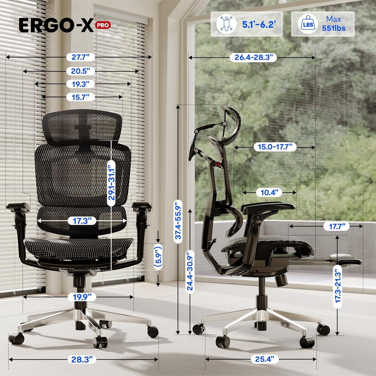 image:imageFLEXISPOT ErgoX Premium Ergonomic Office Chair with Footrest Adjustable 3D Armrests Dynamic Lumbar Support Recline amp Tilt Function Mesh Seat for Home amp Office Use BlackBreathable Black