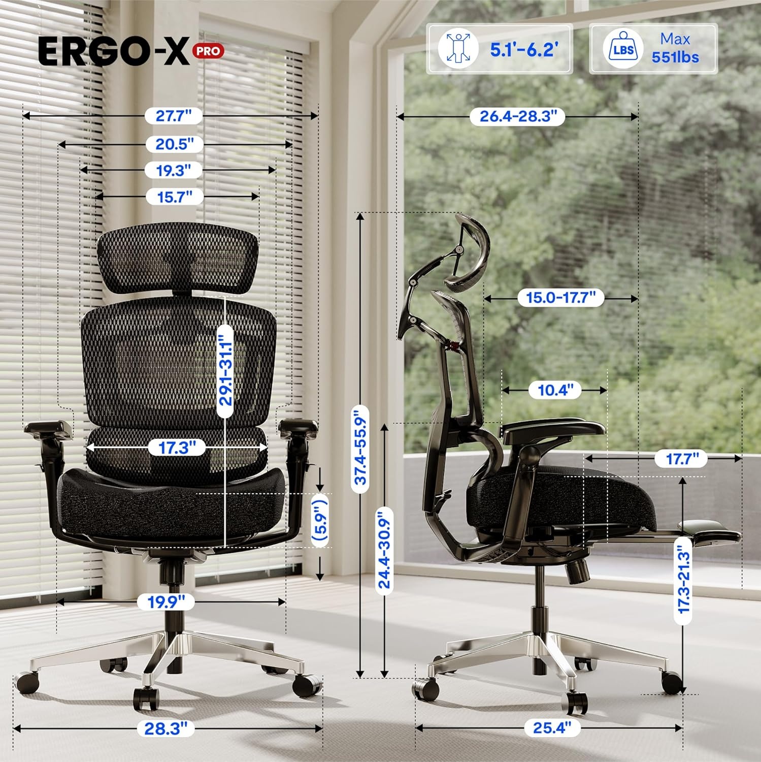 image:imageFLEXISPOT ErgoX Premium Ergonomic Office Chair with Footrest Adjustable 3D Armrests Dynamic Lumbar Support Recline amp Tilt Function Mesh Seat for Home amp Office Use BlackCloudtech Black