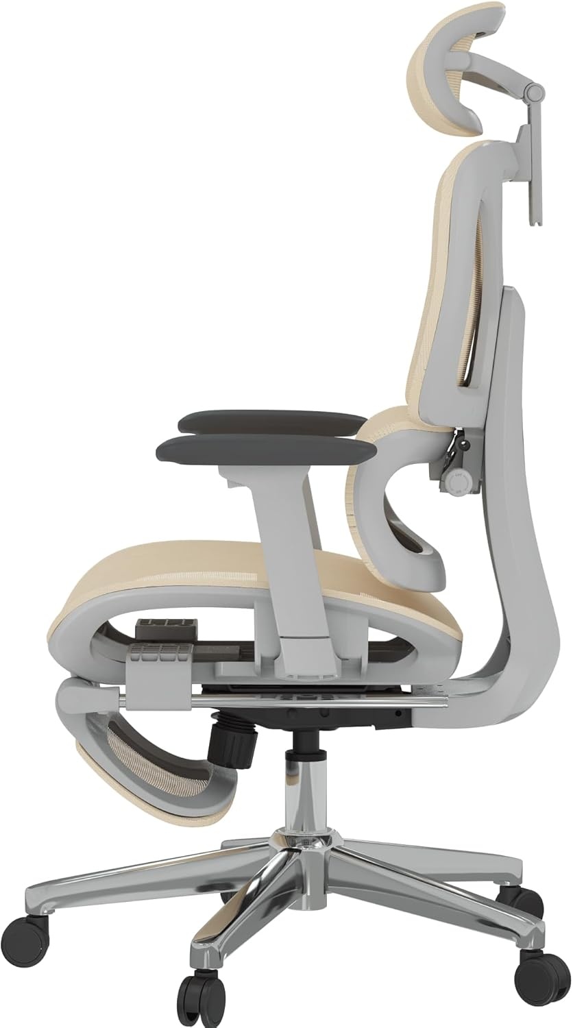 image:imageFLEXISPOT ErgoX Premium Ergonomic Office Chair with Footrest Adjustable 3D Armrests Dynamic Lumbar Support Recline amp Tilt Function Mesh Seat for Home amp Office Use BlackBreathable Cream