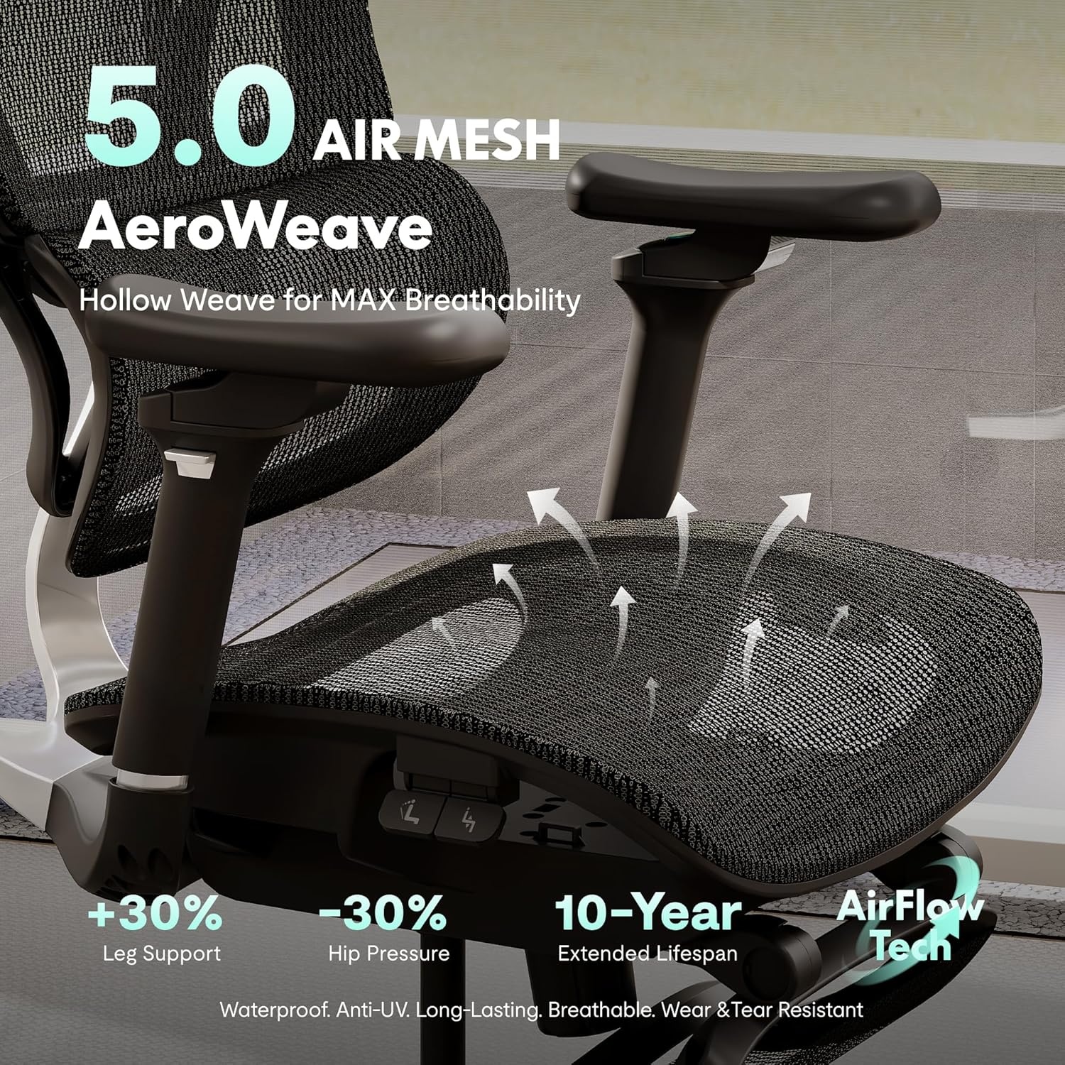 image:imageFLEXISPOT ErgoX Premium Ergonomic Office Chair with Footrest Adjustable 3D Armrests Dynamic Lumbar Support Recline amp Tilt Function Mesh Seat for Home amp Office Use BlackBreathable Black