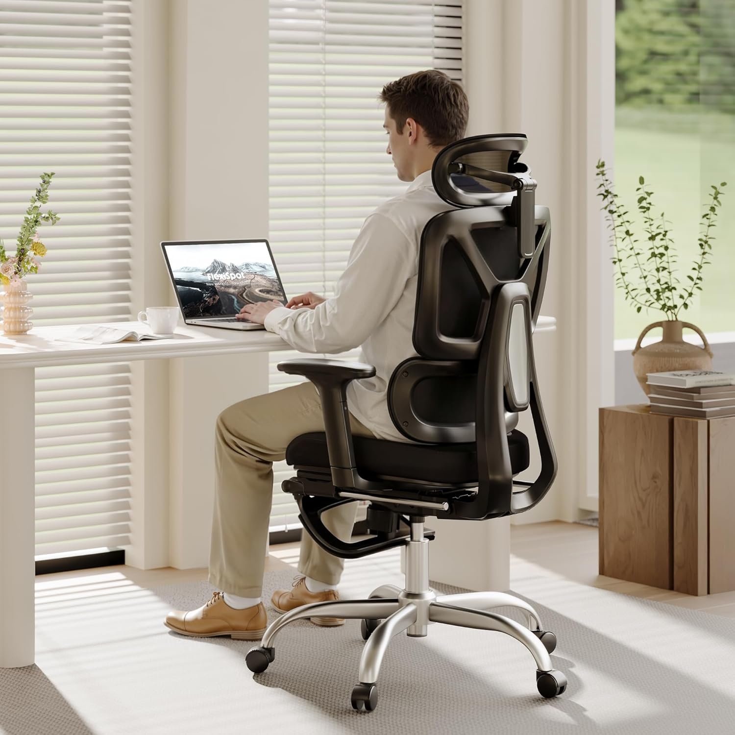 image:imageFLEXISPOT ErgoX Premium Ergonomic Office Chair with Footrest Adjustable 3D Armrests Dynamic Lumbar Support Recline amp Tilt Function Mesh Seat for Home amp Office Use BlackCloudtech Black
