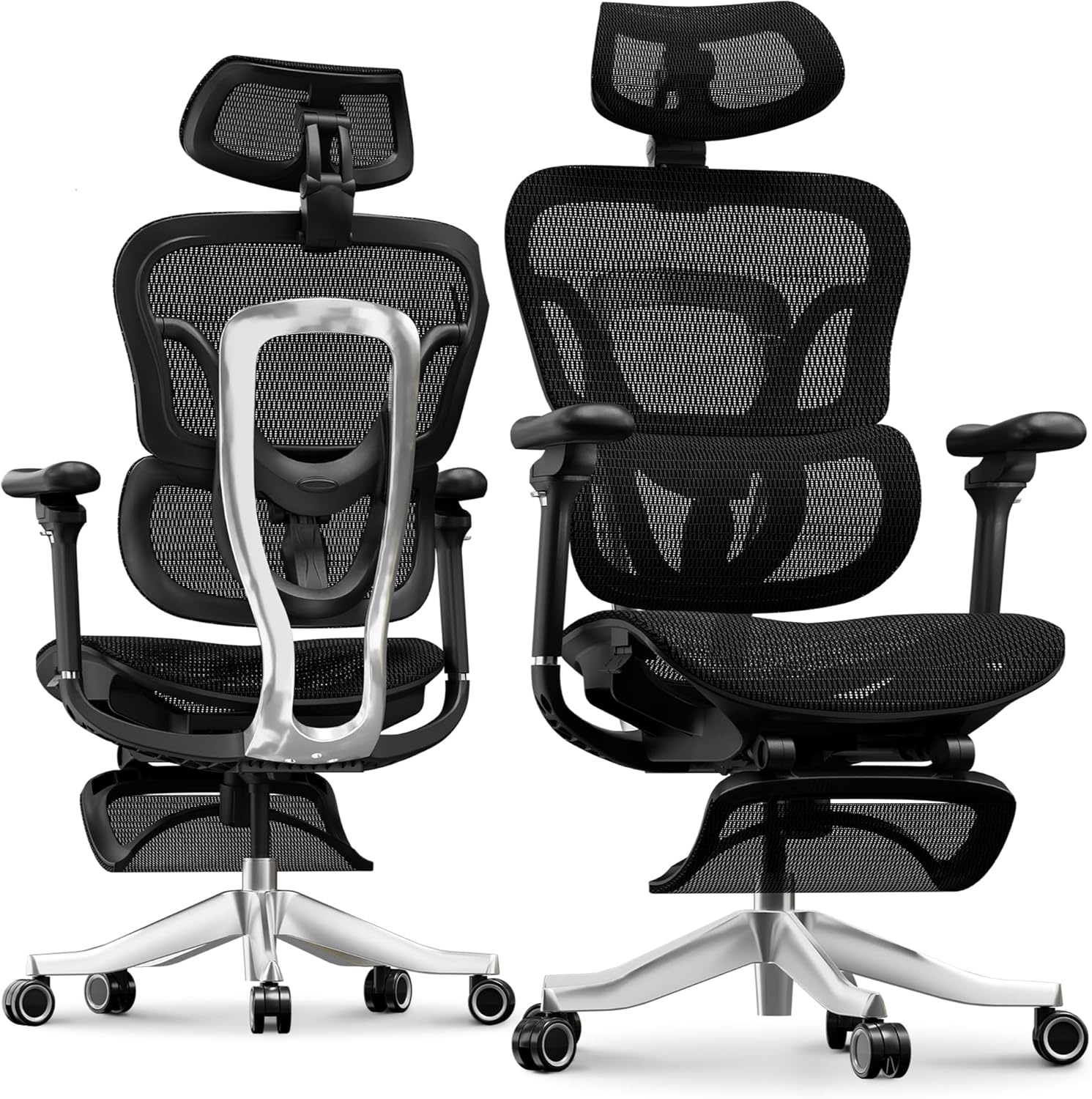 image:imageFLEXISPOT ErgoX Premium Ergonomic Office Chair with Footrest Adjustable 3D Armrests Dynamic Lumbar Support Recline amp Tilt Function Mesh Seat for Home amp Office Use BlackBreathable Black