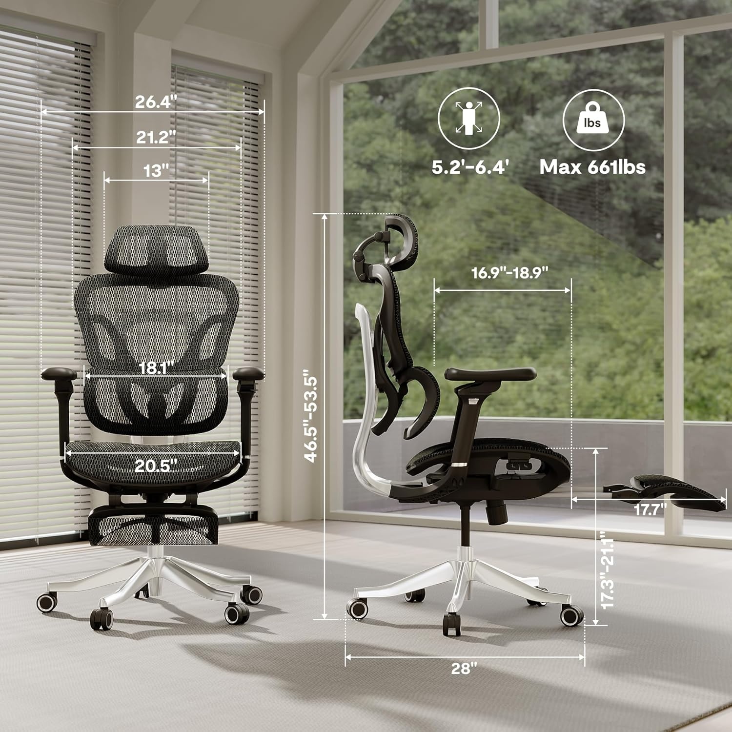 image:imageFLEXISPOT ErgoX Premium Ergonomic Office Chair with Footrest Adjustable 3D Armrests Dynamic Lumbar Support Recline amp Tilt Function Mesh Seat for Home amp Office Use BlackBreathable Black