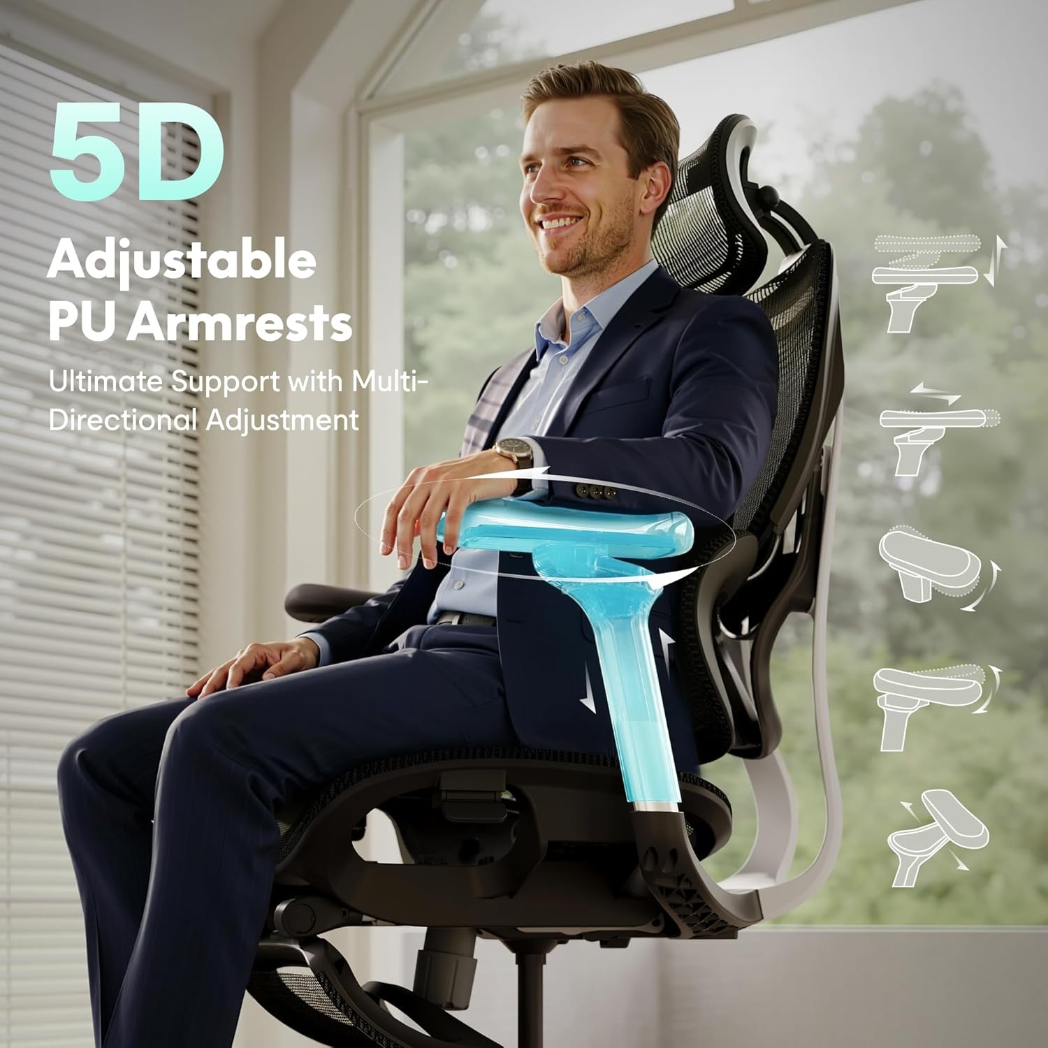 image:imageFLEXISPOT ErgoX Premium Ergonomic Office Chair with Footrest Adjustable 3D Armrests Dynamic Lumbar Support Recline amp Tilt Function Mesh Seat for Home amp Office Use BlackBreathable Black