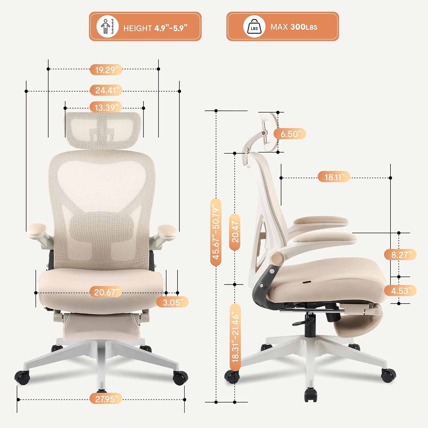 image:imageFLEXISPOT Foldex Ergonomic Office Chair Folding Chair for Small Spaces with Lumbar Support Flipup Armrests 3D Headrest Desk Chairs with Footrest for WorkVideo GameGift Foam Seat BlackCream