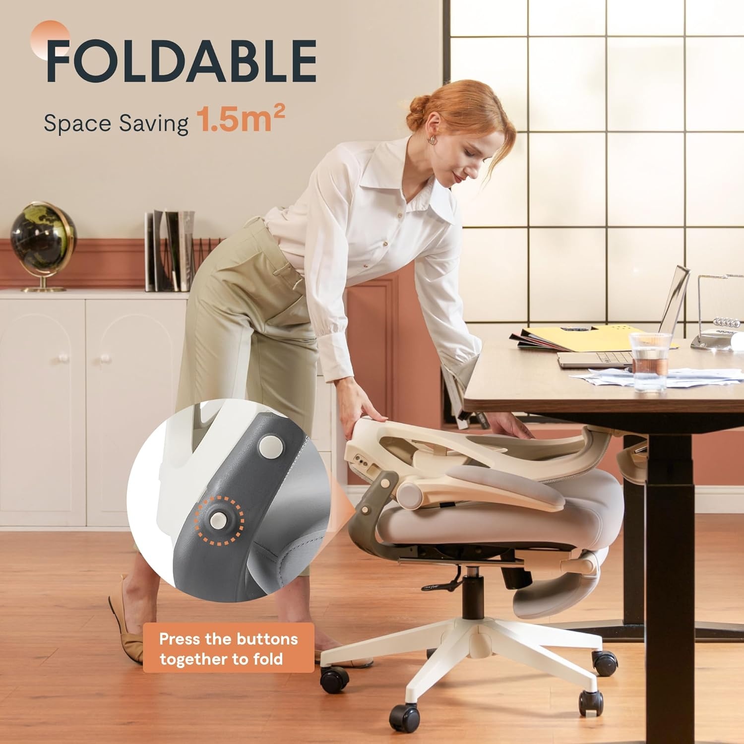 image:imageFLEXISPOT Foldex Ergonomic Office Chair Folding Chair for Small Spaces with Lumbar Support Flipup Armrests 3D Headrest Desk Chairs with Footrest for WorkVideo GameGift Foam Seat BlackGreen