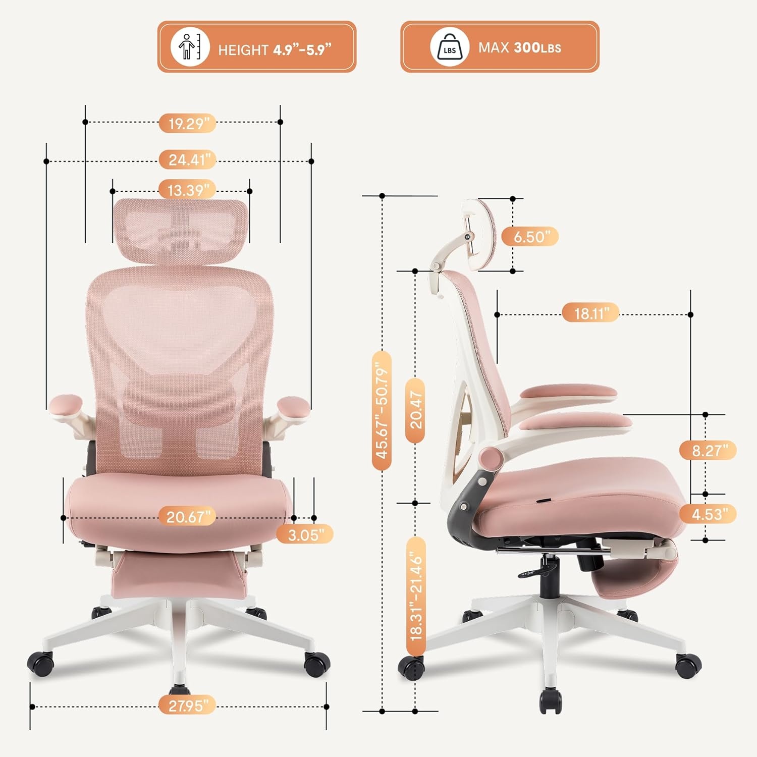 image:imageFLEXISPOT Foldex Ergonomic Office Chair Folding Chair for Small Spaces with Lumbar Support Flipup Armrests 3D Headrest Desk Chairs with Footrest for WorkVideo GameGift Foam Seat BlackPink