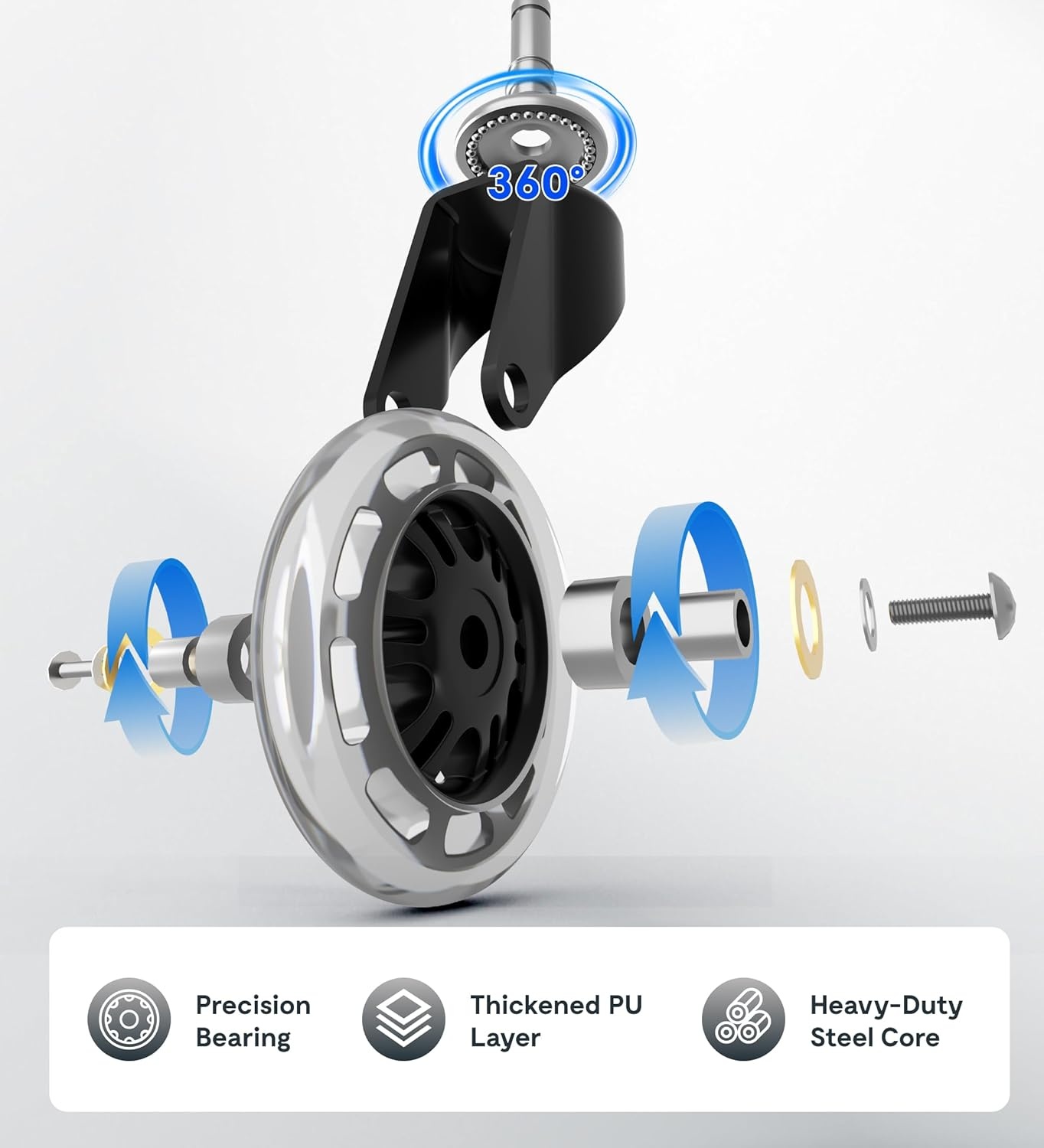 image:imageFLEXISPOT HeavyDuty Office Chair Casters 3 Universal Replacement Wheels for All Floors Smooth amp Silent Polyurethane Rollerblade Style Fits 98 Set of 5