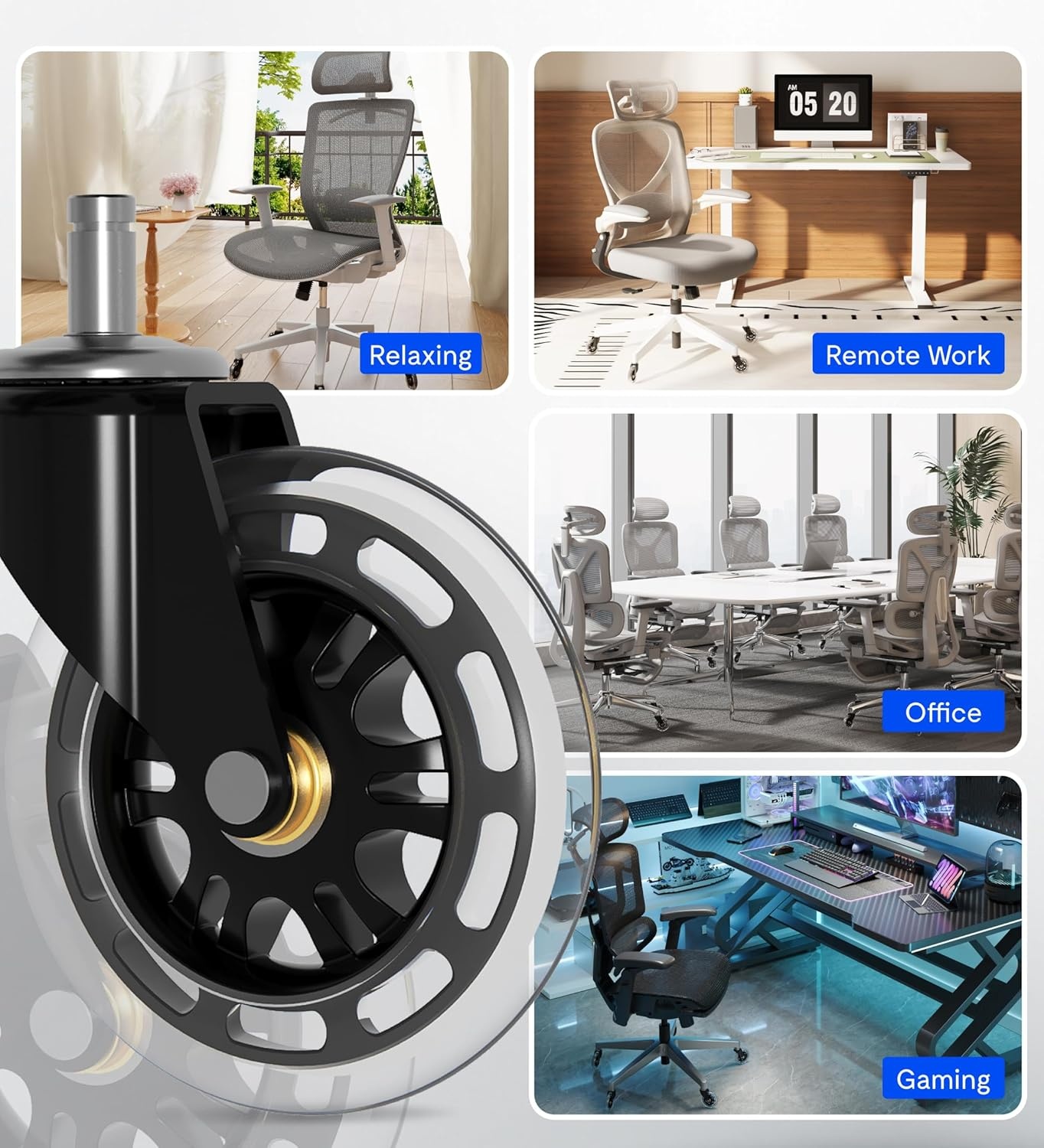image:imageFLEXISPOT HeavyDuty Office Chair Casters 3 Universal Replacement Wheels for All Floors Smooth amp Silent Polyurethane Rollerblade Style Fits 98 Set of 5