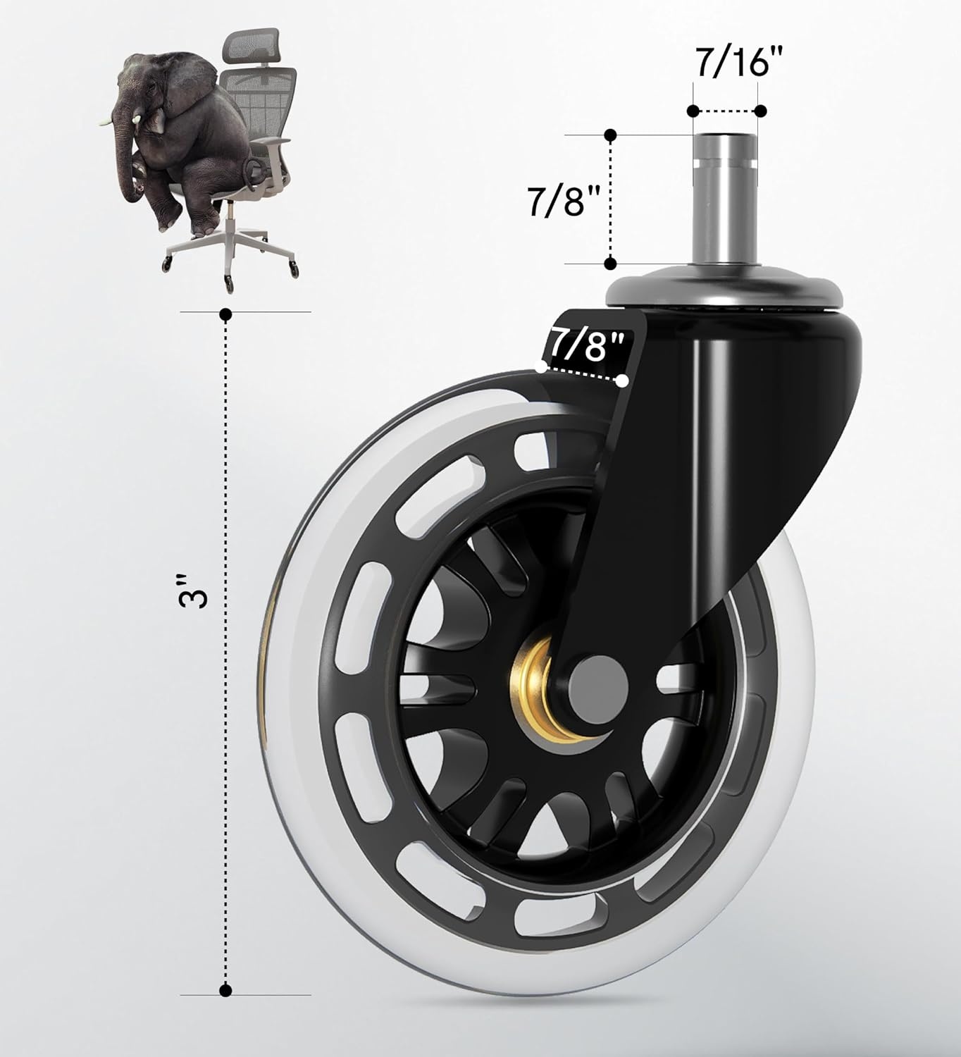 image:imageFLEXISPOT HeavyDuty Office Chair Casters 3 Universal Replacement Wheels for All Floors Smooth amp Silent Polyurethane Rollerblade Style Fits 98 Set of 5
