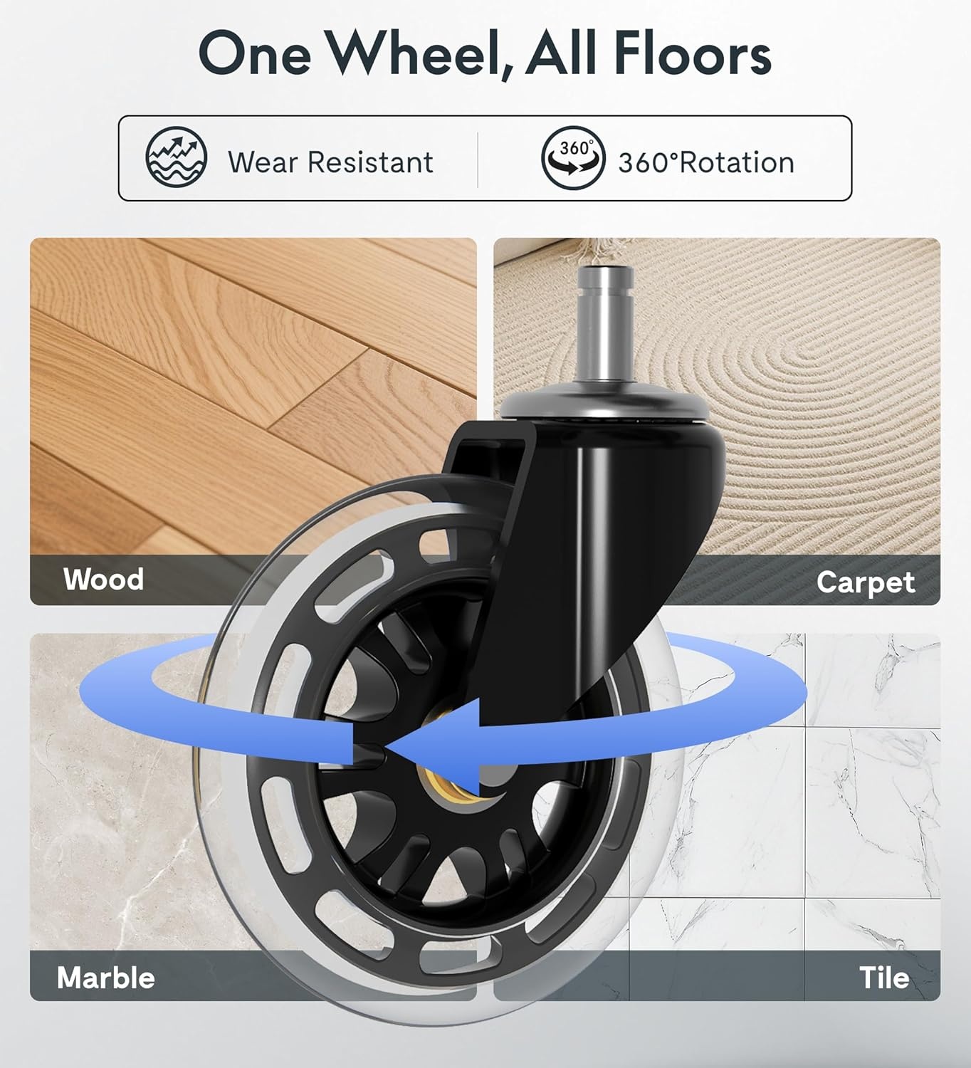 image:imageFLEXISPOT HeavyDuty Office Chair Casters 3 Universal Replacement Wheels for All Floors Smooth amp Silent Polyurethane Rollerblade Style Fits 98 Set of 5