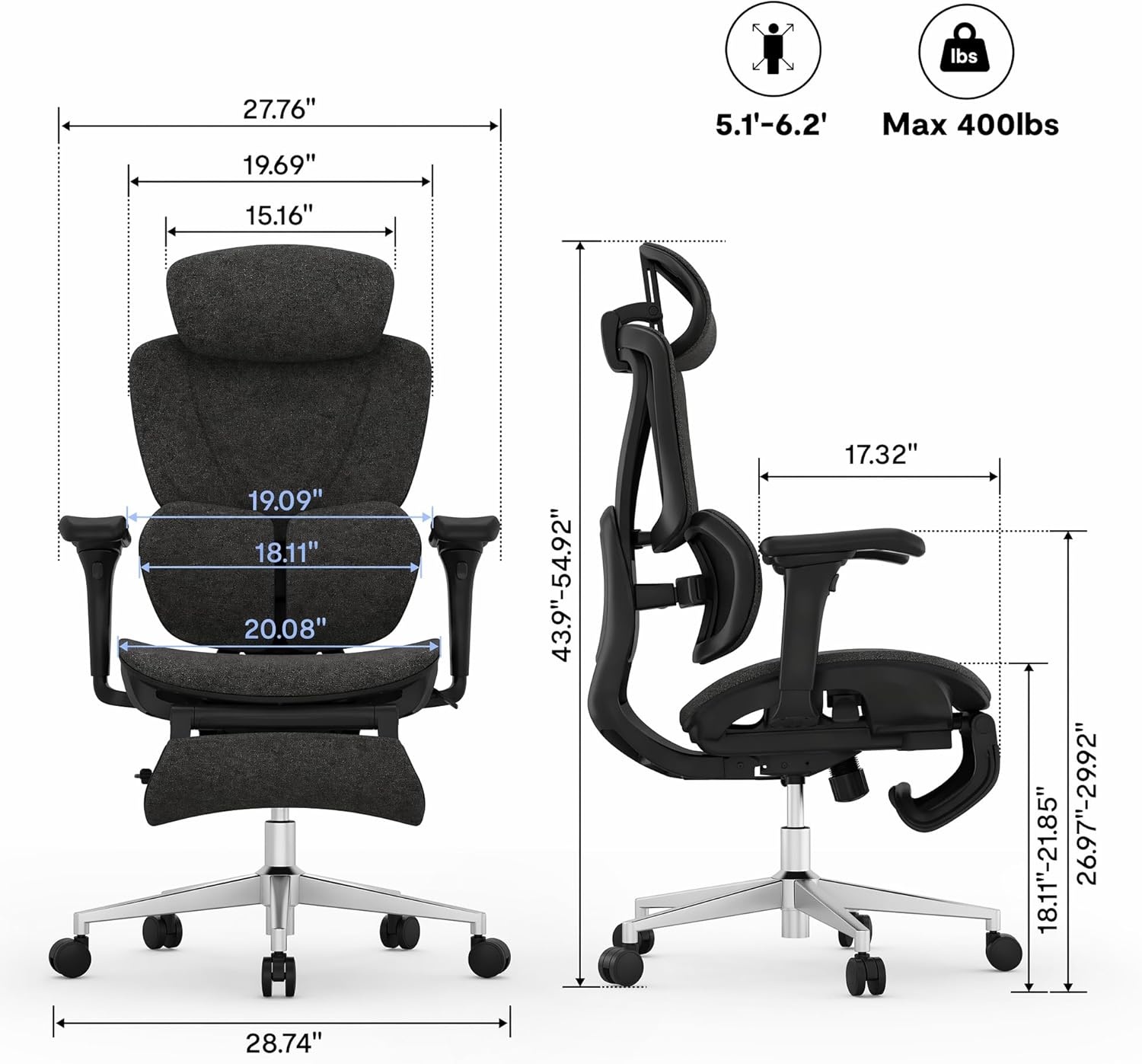 image:imageFLEXISPOT Sentinel Ergonomic Gaming Chair with 3Year Warranty DualWing Adaptive Lumbar 3D Armrests 120 3Position Recline HeightAdjustable Backrest Premium Computer Desk Chair for Home amp OfficeBlack