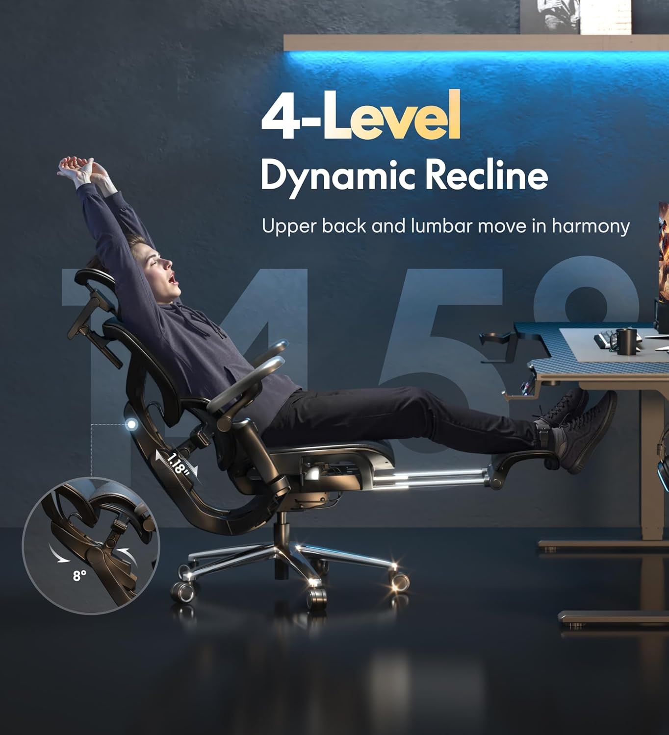 image:imageFLEXISPOT Sentinel Ergonomic Gaming Chair with 3Year Warranty DualWing Adaptive Lumbar 3D Armrests 120 3Position Recline HeightAdjustable Backrest Premium Computer Desk Chair for Home amp OfficeBlack