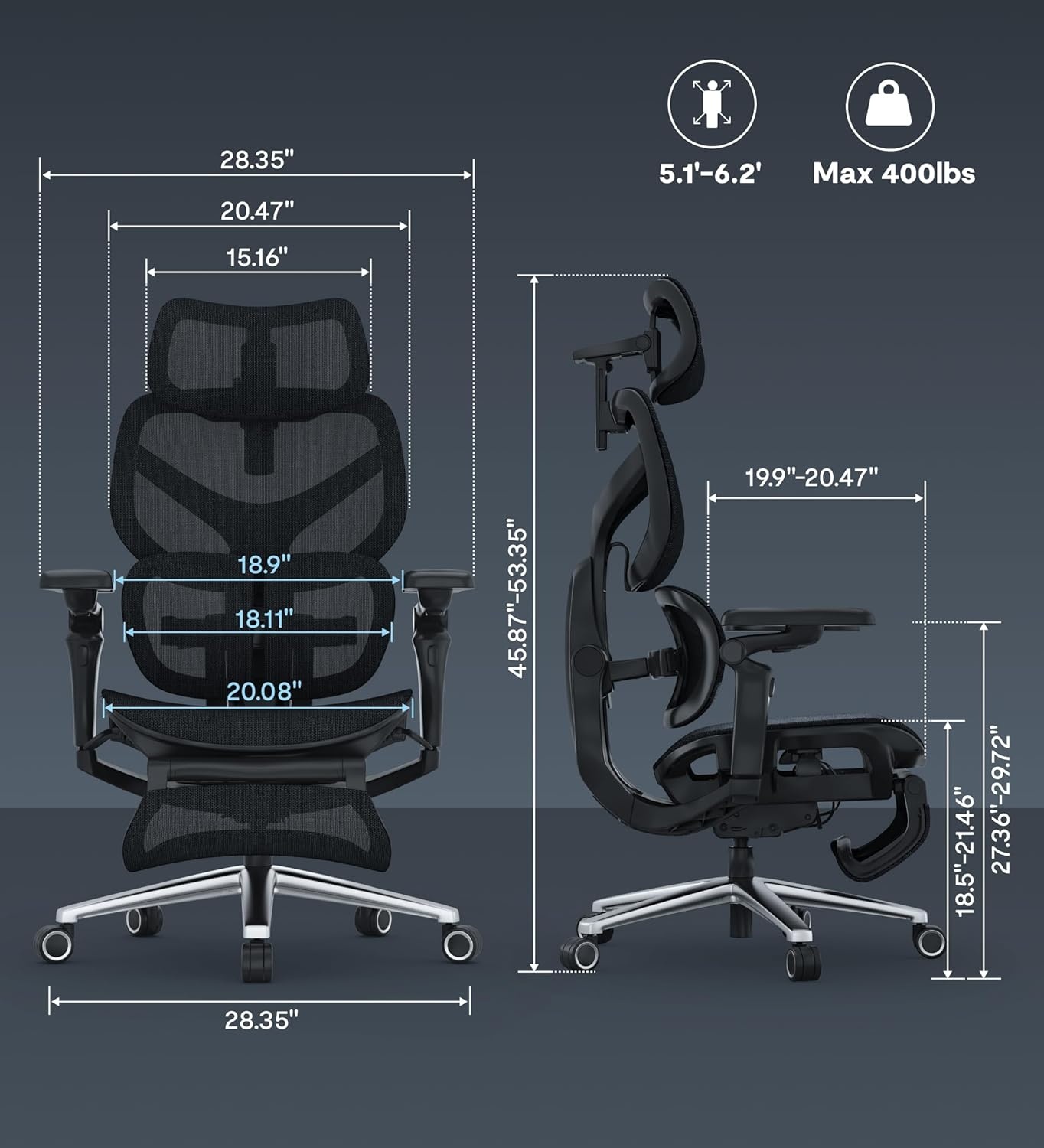 image:imageFLEXISPOT Sentinel Ergonomic Gaming Chair with 3Year Warranty DualWing Adaptive Lumbar 3D Armrests 120 3Position Recline HeightAdjustable Backrest Premium Computer Desk Chair for Home amp OfficeBlack