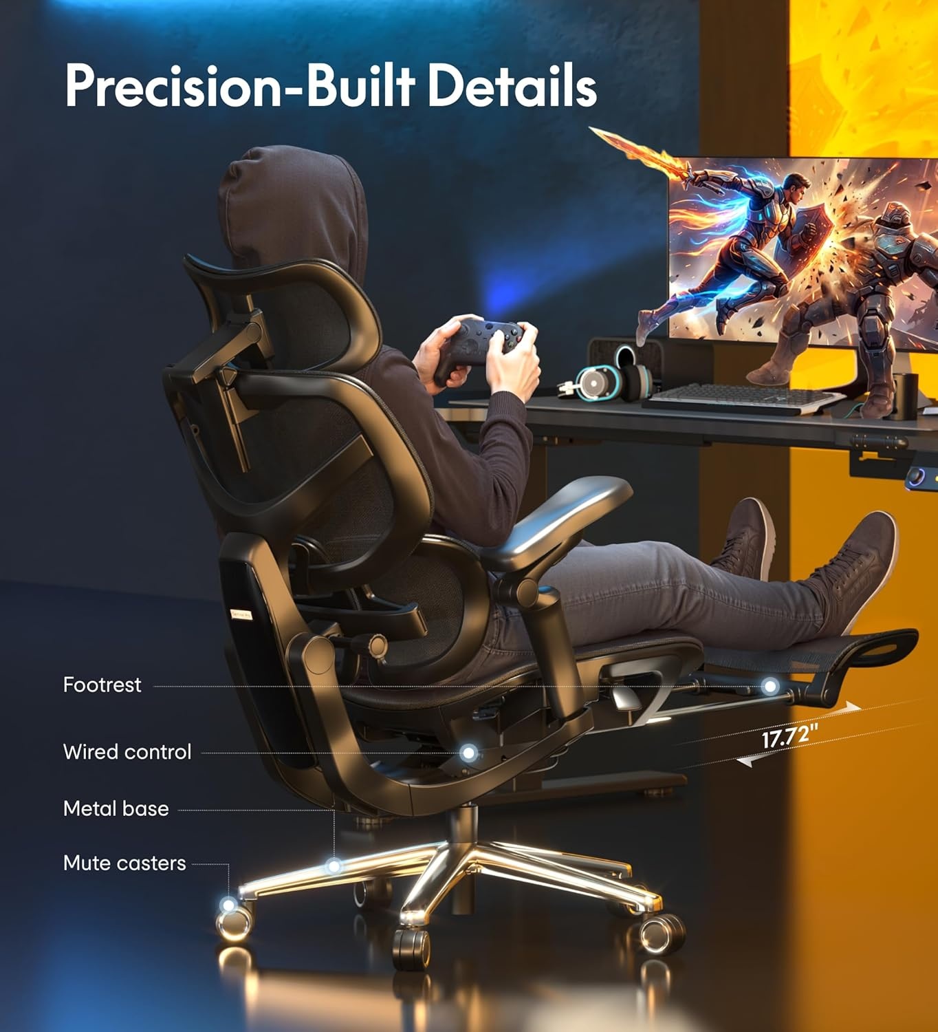 image:imageFLEXISPOT Sentinel Ergonomic Gaming Chair with 3Year Warranty DualWing Adaptive Lumbar 3D Armrests 120 3Position Recline HeightAdjustable Backrest Premium Computer Desk Chair for Home amp OfficeBlack