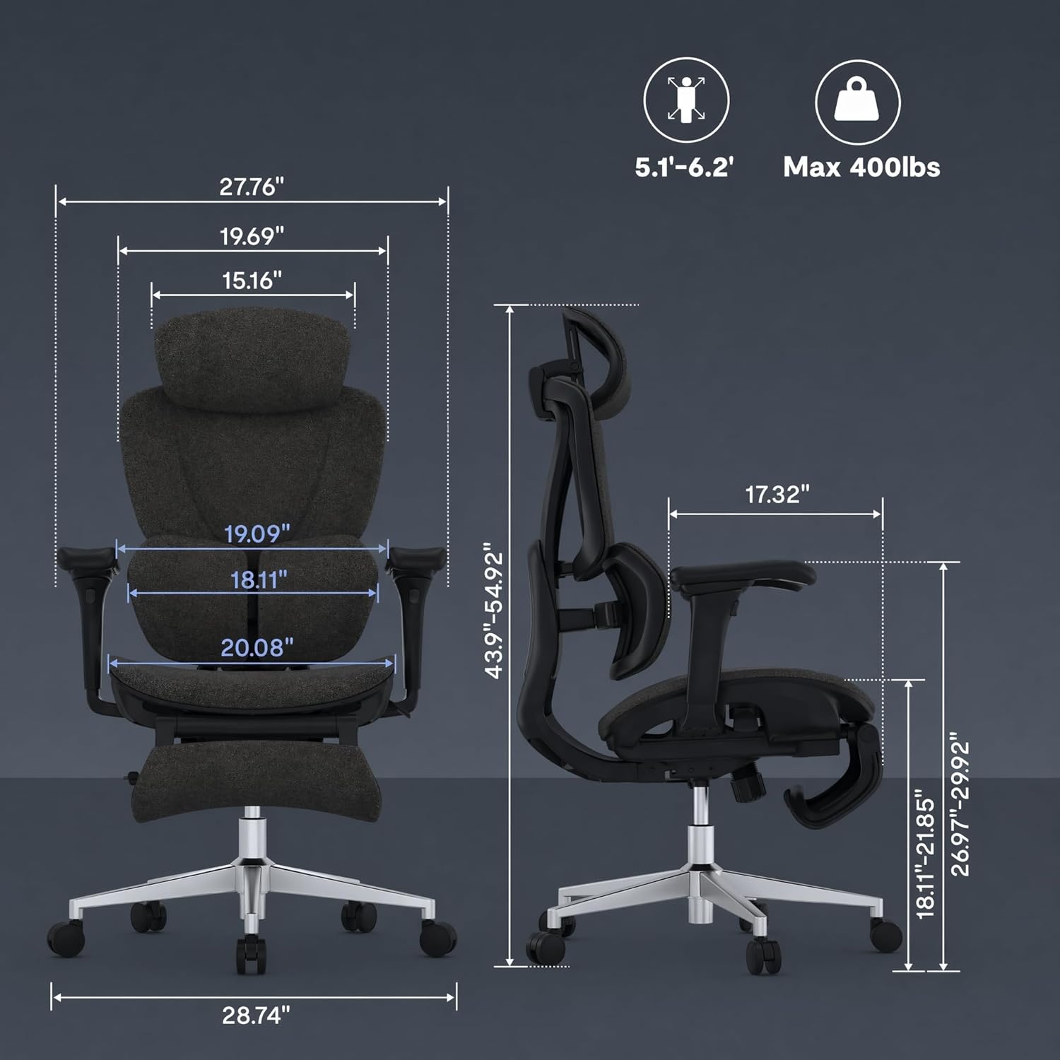 image:imageFLEXISPOT Sentinel Ergonomic Gaming Chair with 3Year Warranty DualWing Adaptive Lumbar 3D Armrests 120 3Position Recline HeightAdjustable Backrest Premium Computer Desk Chair for Home amp OfficeBlack