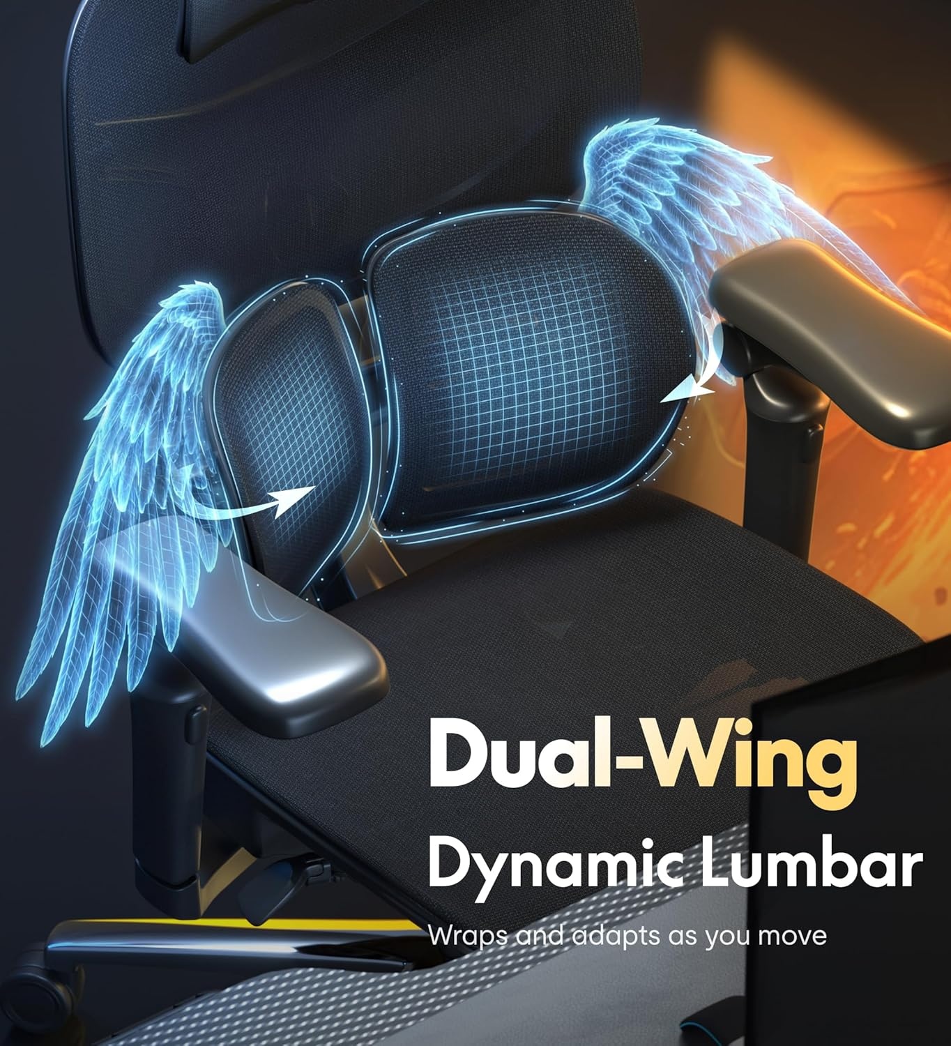image:imageFLEXISPOT Sentinel Ergonomic Gaming Chair with 3Year Warranty DualWing Adaptive Lumbar 3D Armrests 120 3Position Recline HeightAdjustable Backrest Premium Computer Desk Chair for Home amp OfficeBlack