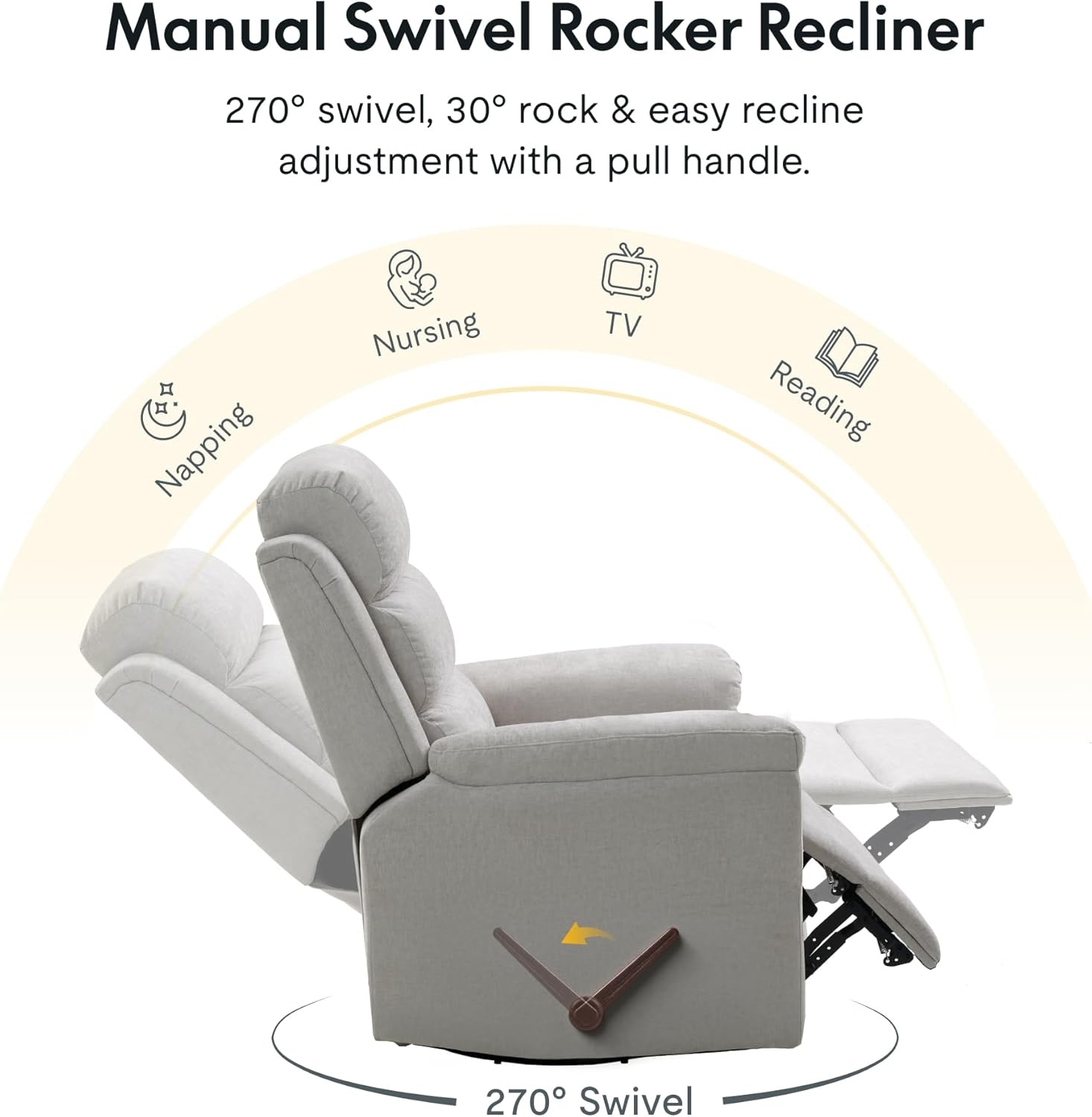 image:imageFLEXISPOT Souffle Swivel Rocker Recliner Chair for Adults Nursery Rocking Glider Chair with Massage amp Heat FSC Wood Frame Manual Recliner for Living Room Nursery amp Relaxation Light GreyLight Grey