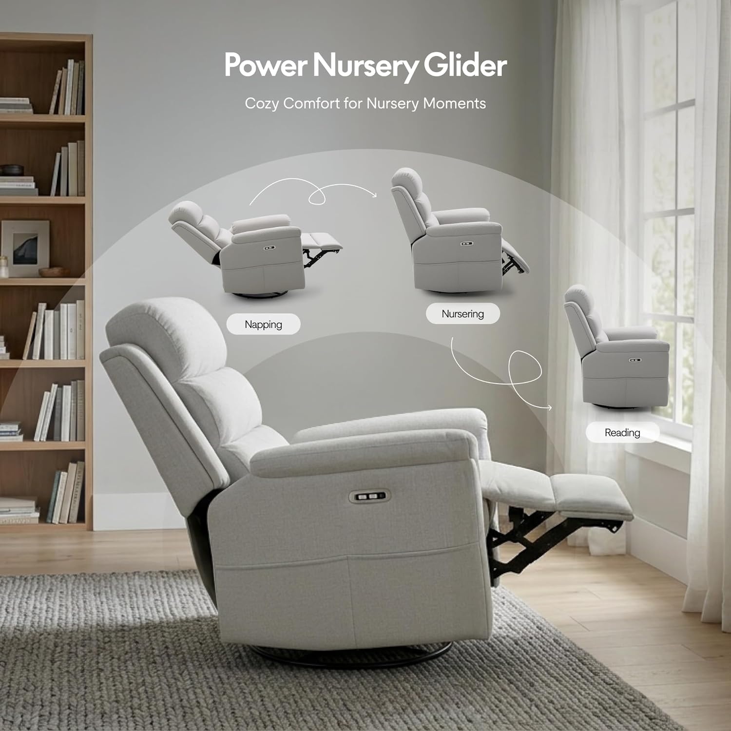 image:imageFLEXISPOT Souffle Swivel Rocker Recliner Chair for Adults Nursery Rocking Glider Chair with Massage amp Heat FSC Wood Frame Manual Recliner for Living Room Nursery amp Relaxation Light GreyLight Grey