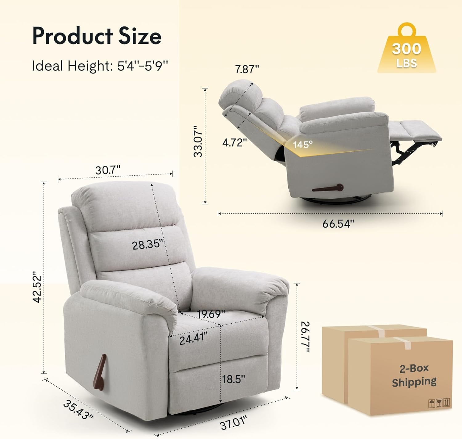 image:imageFLEXISPOT Souffle Swivel Rocker Recliner Chair for Adults Nursery Rocking Glider Chair with Massage amp Heat FSC Wood Frame Manual Recliner for Living Room Nursery amp Relaxation Light GreyLight Grey