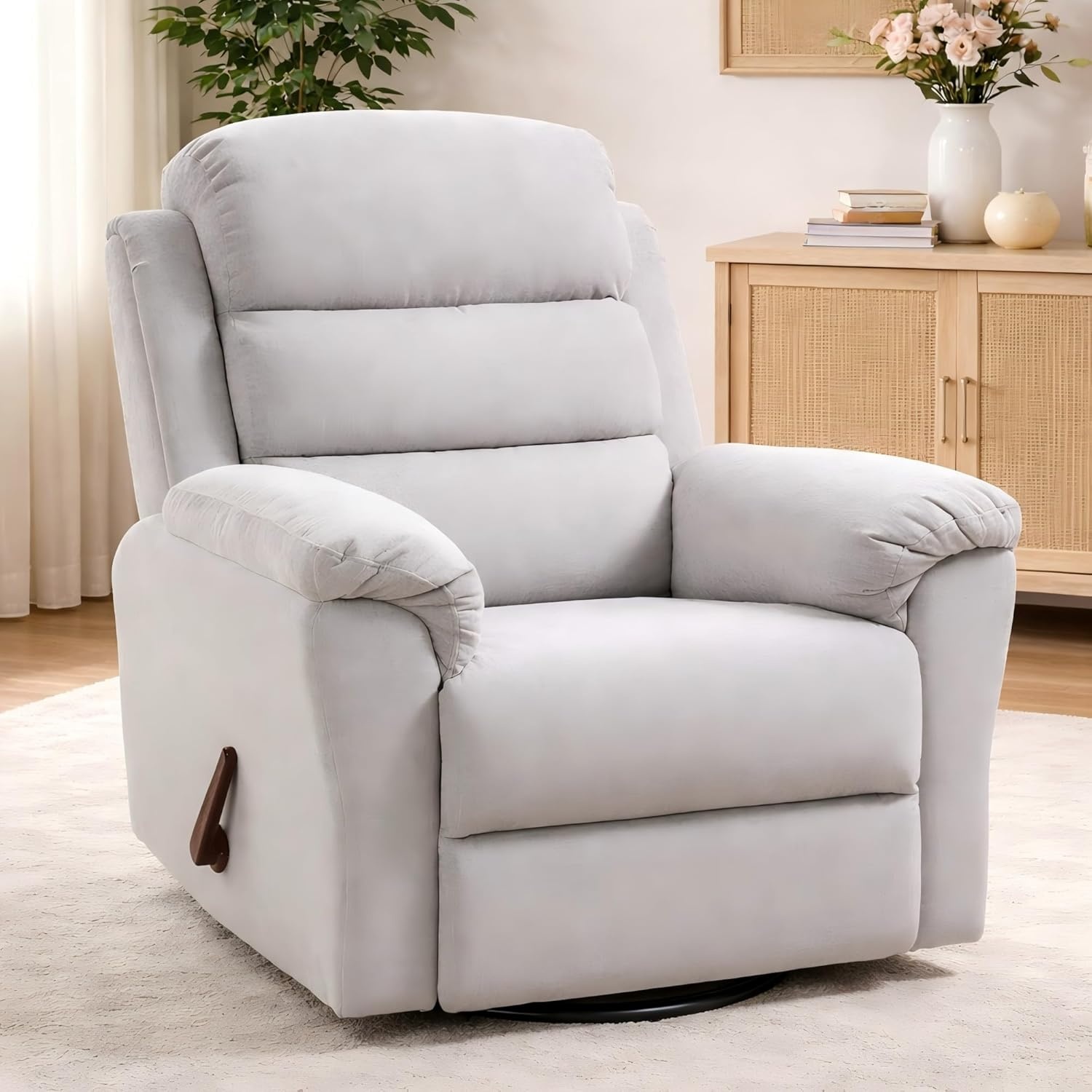 image:imageFLEXISPOT Souffle Swivel Rocker Recliner Chair for Adults Nursery Rocking Glider Chair with Massage amp Heat FSC Wood Frame Manual Recliner for Living Room Nursery amp Relaxation Light GreyLight Grey