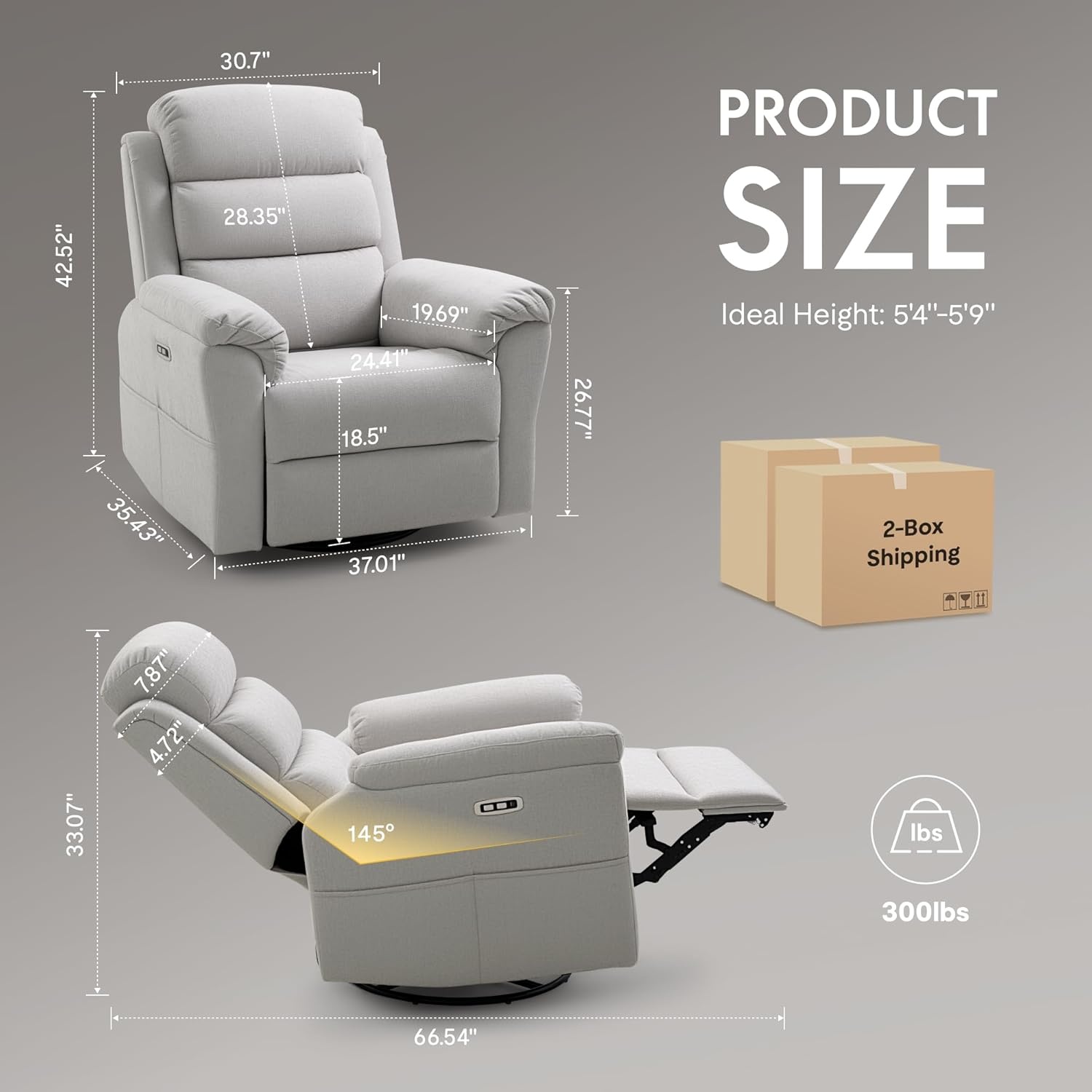 image:imageFLEXISPOT Souffle Swivel Rocker Recliner Chair for Adults Nursery Rocking Glider Chair with Massage amp Heat FSC Wood Frame Manual Recliner for Living Room Nursery amp Relaxation Light GreyLight Grey