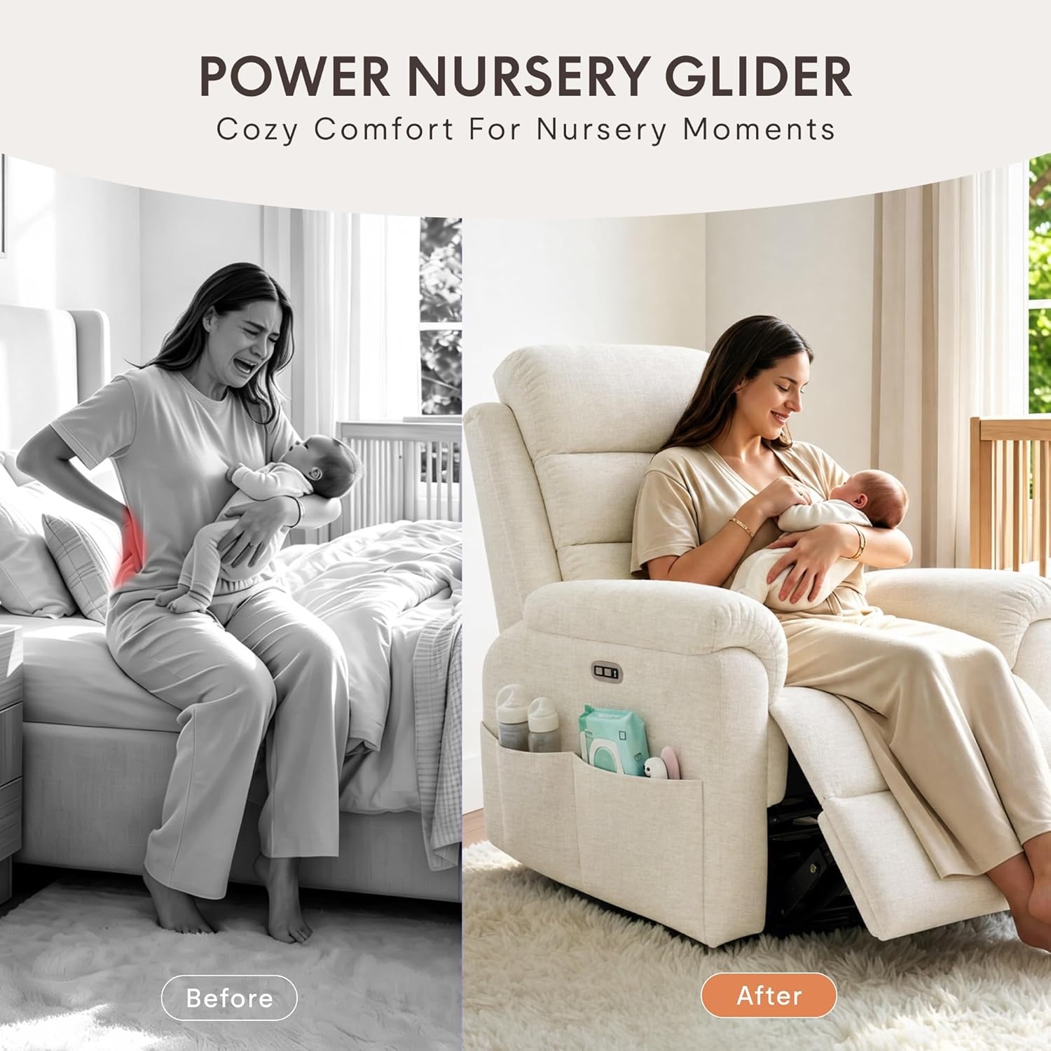 image:imageFLEXISPOT Souffle Swivel Rocker Recliner Chair for Adults Nursery Rocking Glider Chair with Massage amp Heat FSC Wood Frame Manual Recliner for Living Room Nursery amp Relaxation Light GreyWhite